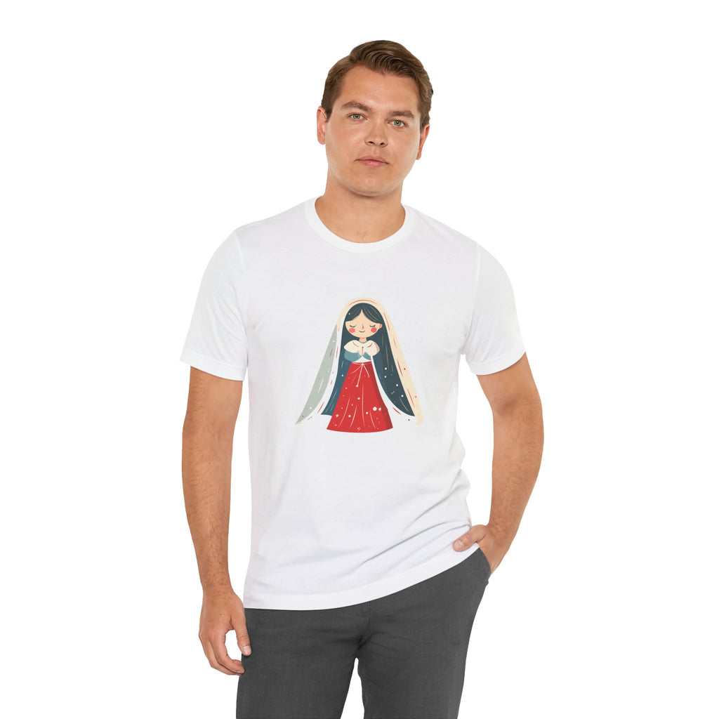Virgin Mary Illustration Tee — Cute Nativity T-Shirt