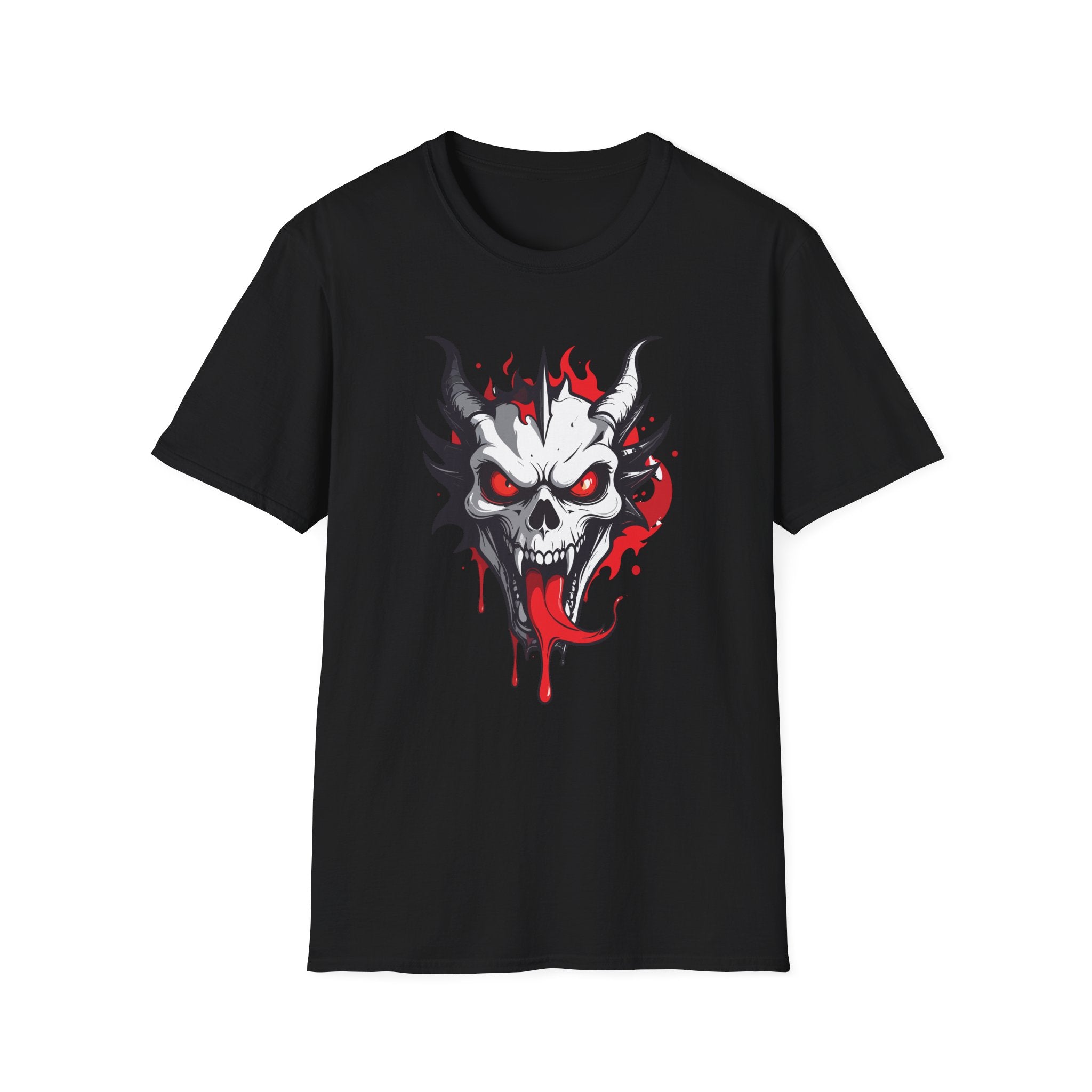 Horror Demon Skull T-Shirt Bloody Grinning Devil Graphic Tee