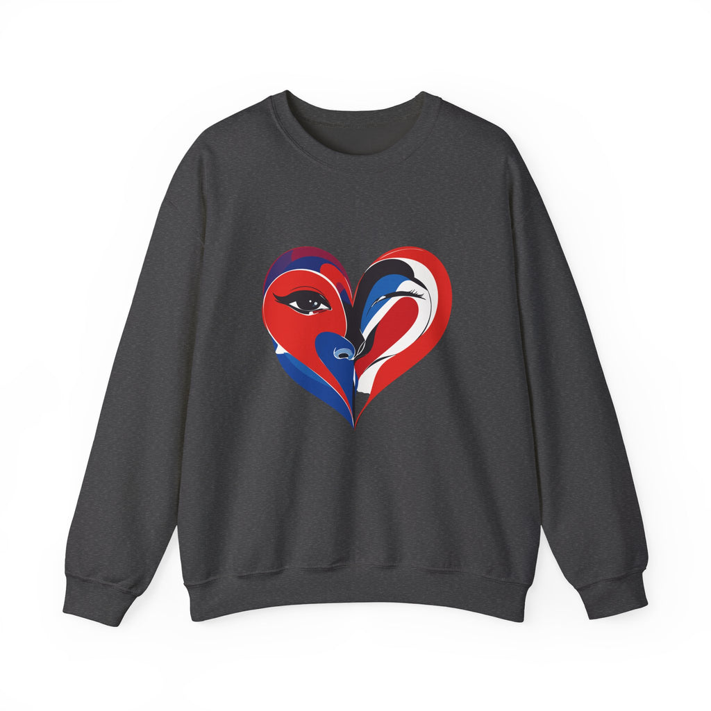 Heart Face Crewneck Sweatshirt Abstract Red & Blue Love Graphic