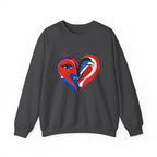 Heart Face Crewneck Sweatshirt Abstract Red & Blue Love Graphic