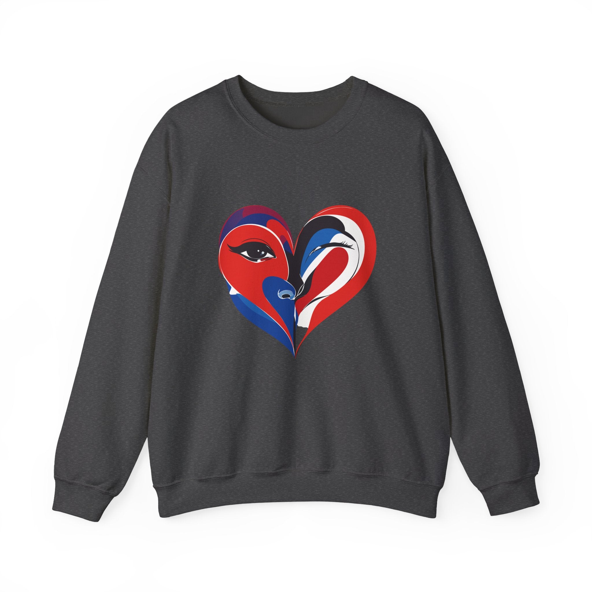 Heart Face Crewneck Sweatshirt Abstract Red & Blue Love Graphic