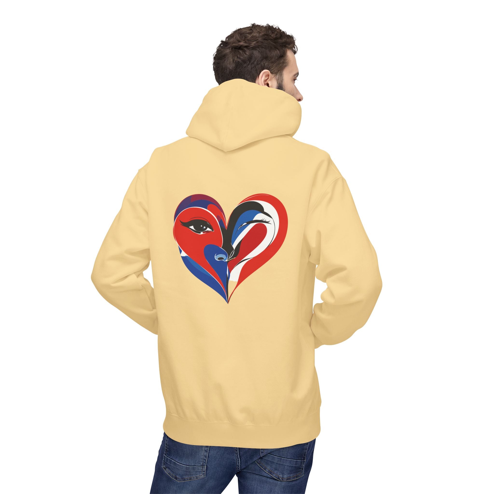 Patriotic Heart Face Hoodie Red White Blue Love Graphic