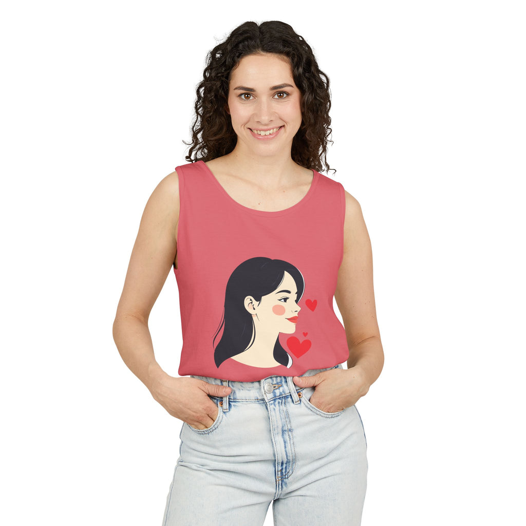 Kawaii Girl Portrait Tank Top Cute Heart Illustration Graphic Tank