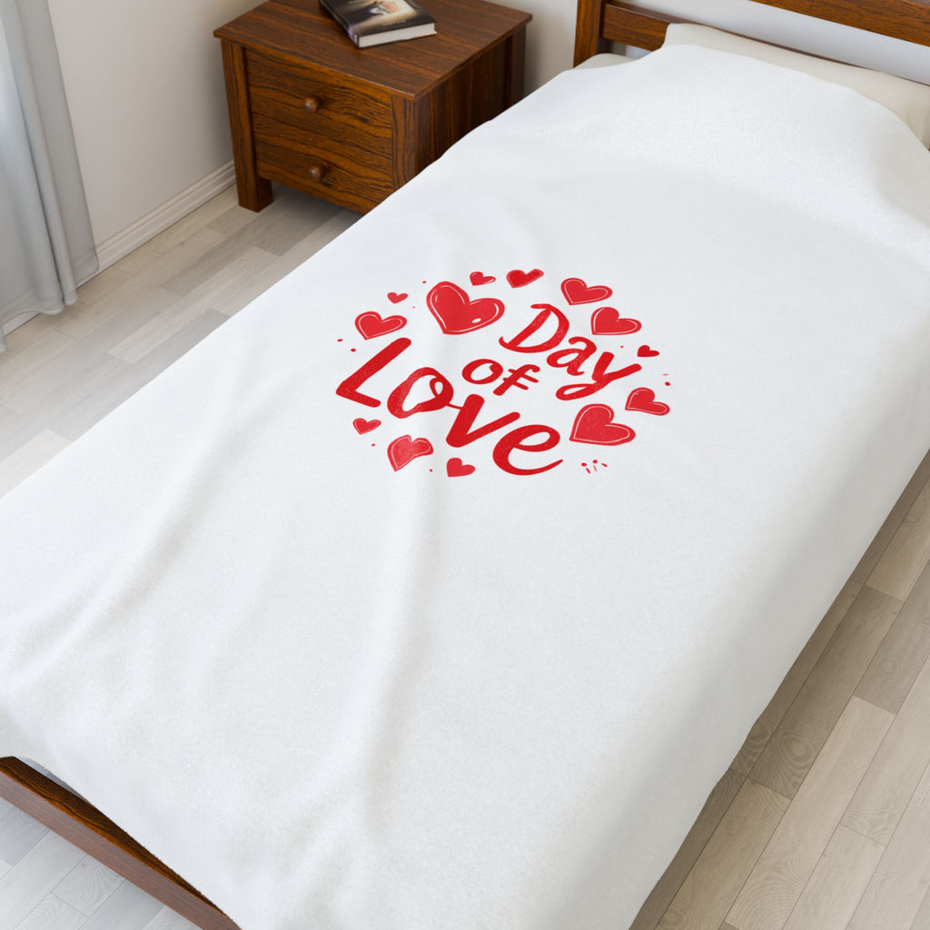 Day of Love Velveteen Plush Blanket - Valentine's Heart Cozy Throw