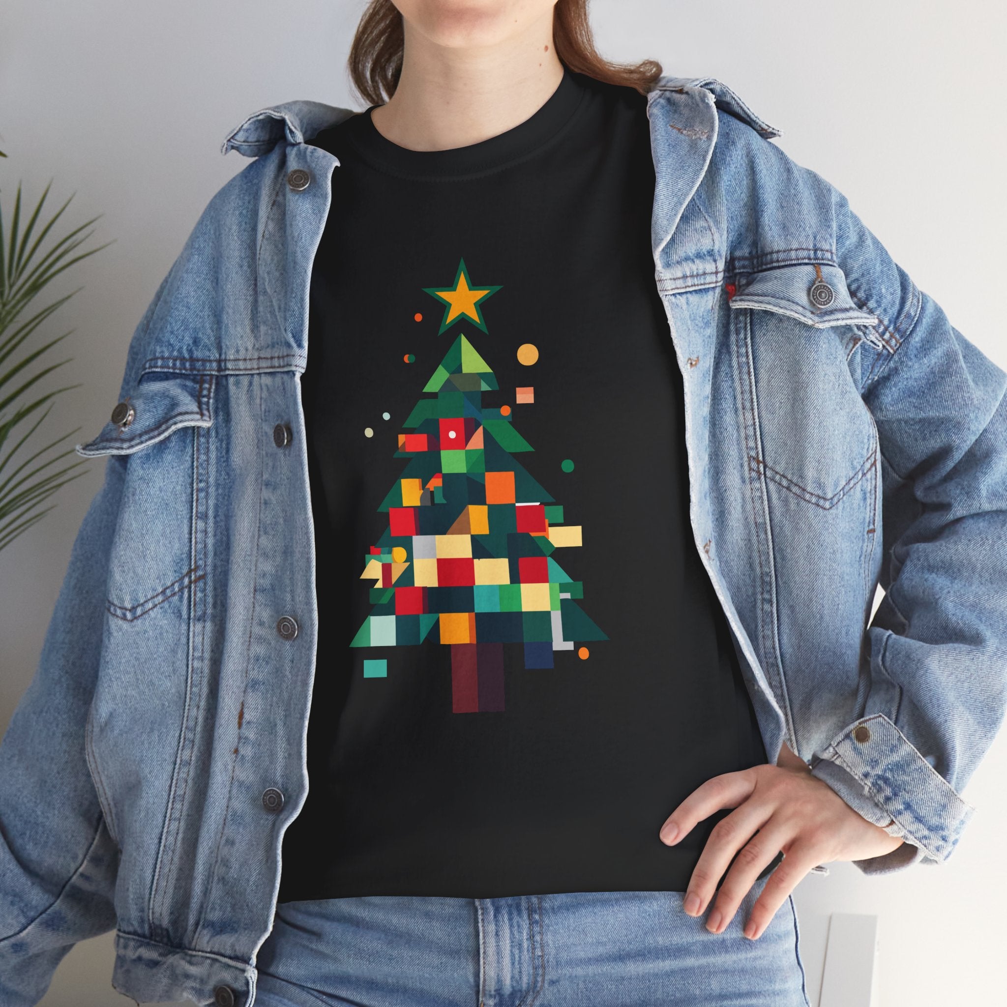 Christmas Tree Graphic Tee Modern Pixelated Holiday T-Shirt