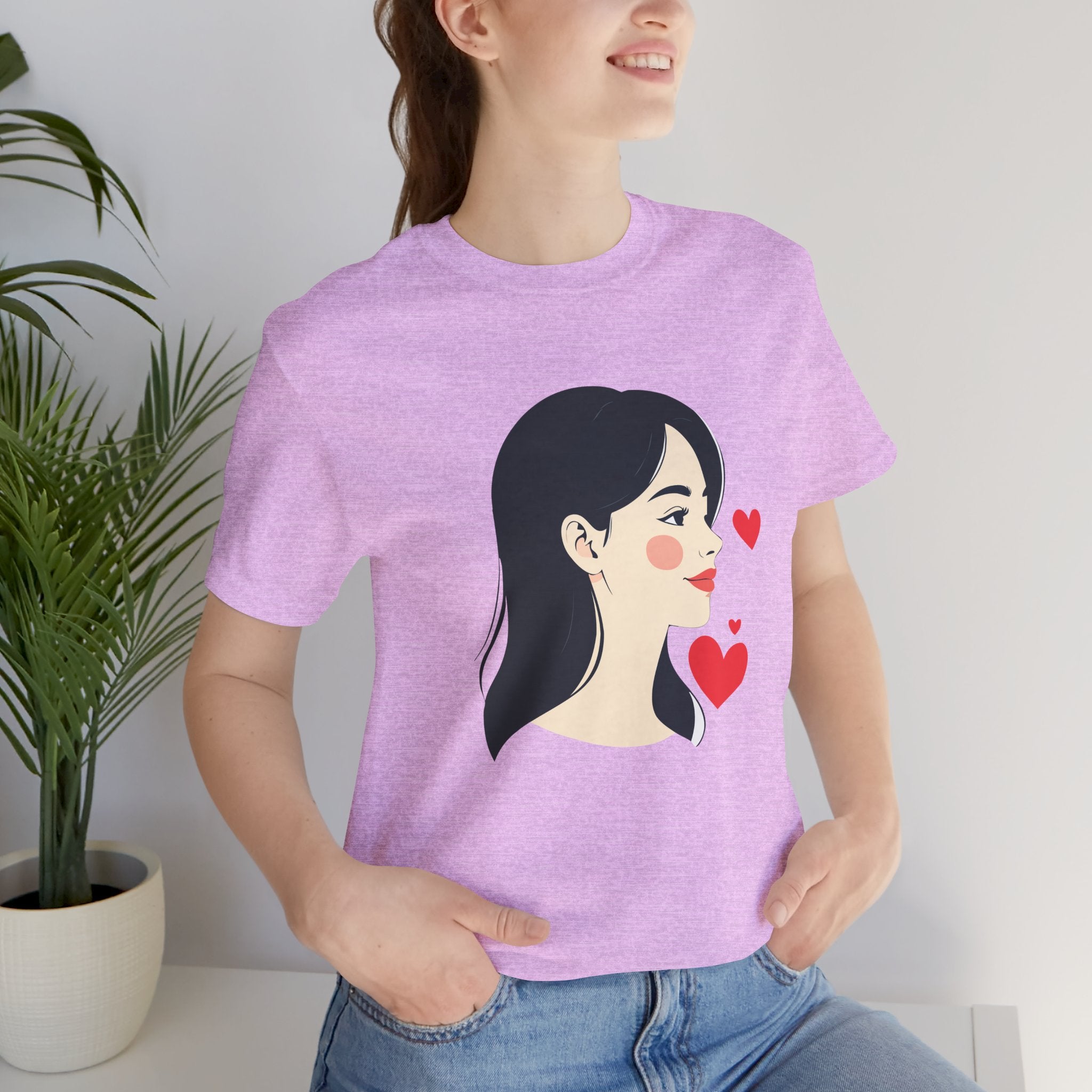Women’s Portrait Tee with Heart Accents – Cute Kawaii Girl Graphic T-Shirt