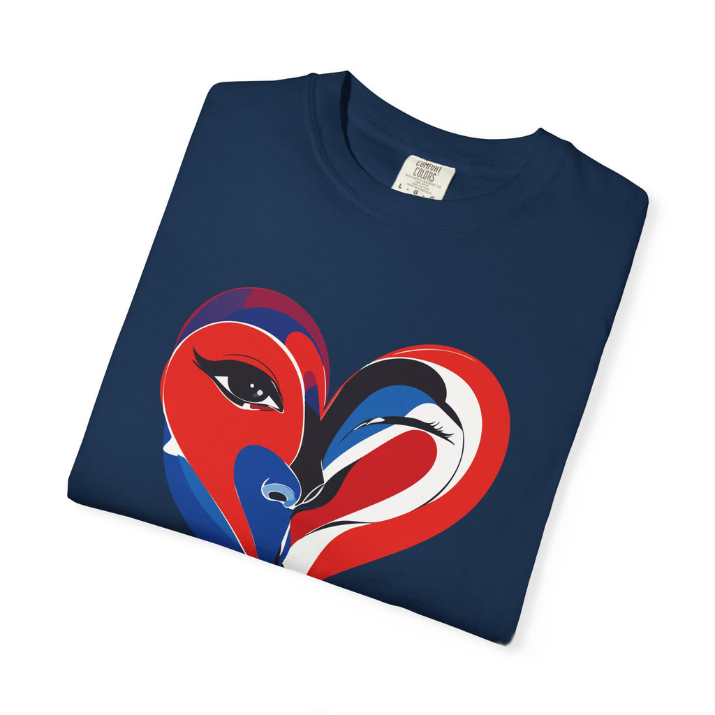 Heart Art Graphic Tee Red & Blue Woman Face Heart Design