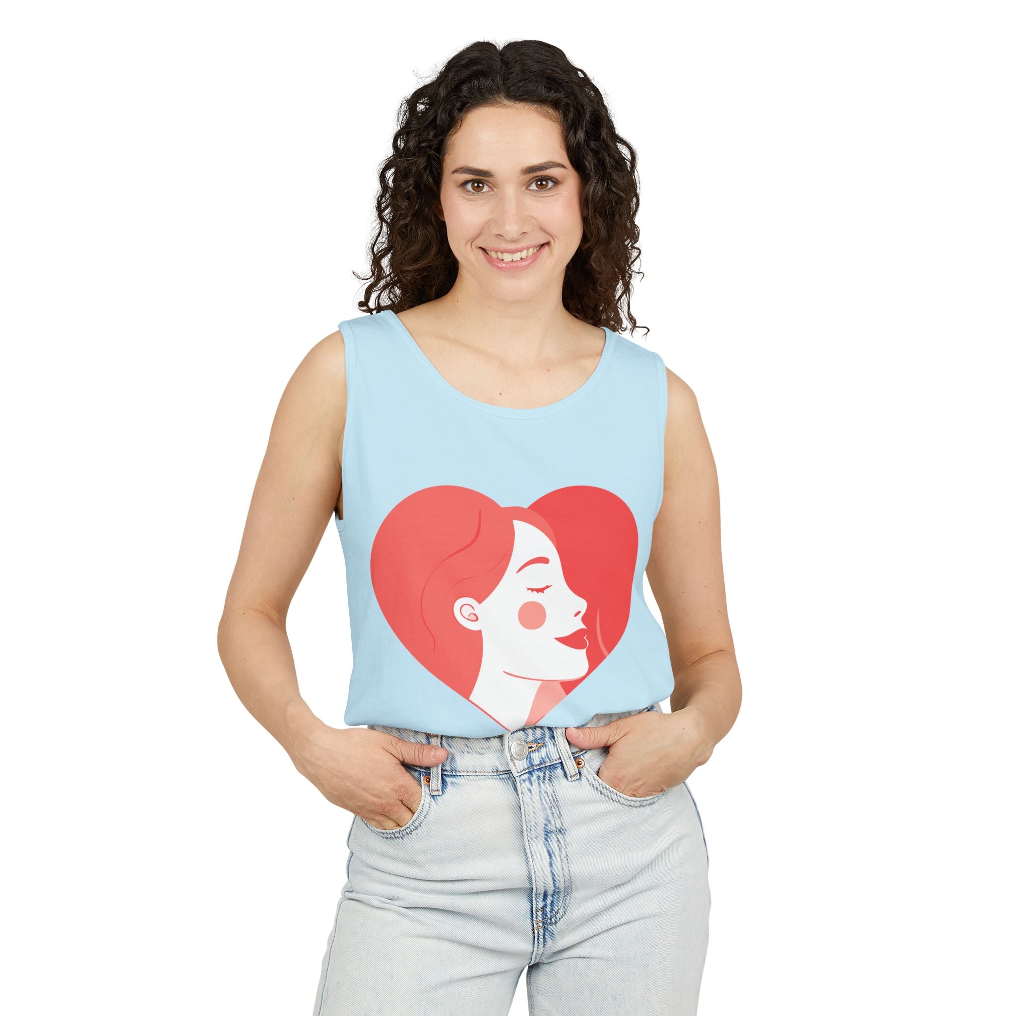 Heart Profile Tank Top — Minimal Feminine Love Graphic