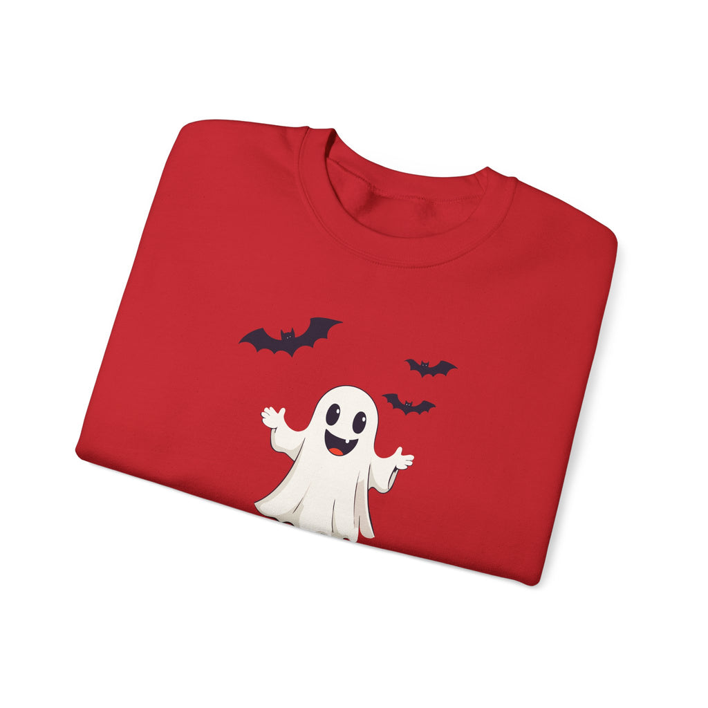 Halloween Ghost Crewneck Sweatshirt Cute Boo Ghost & Bats Cozy Pullover