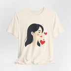 Women’s Portrait Tee with Heart Accents – Cute Kawaii Girl Graphic T-Shirt
