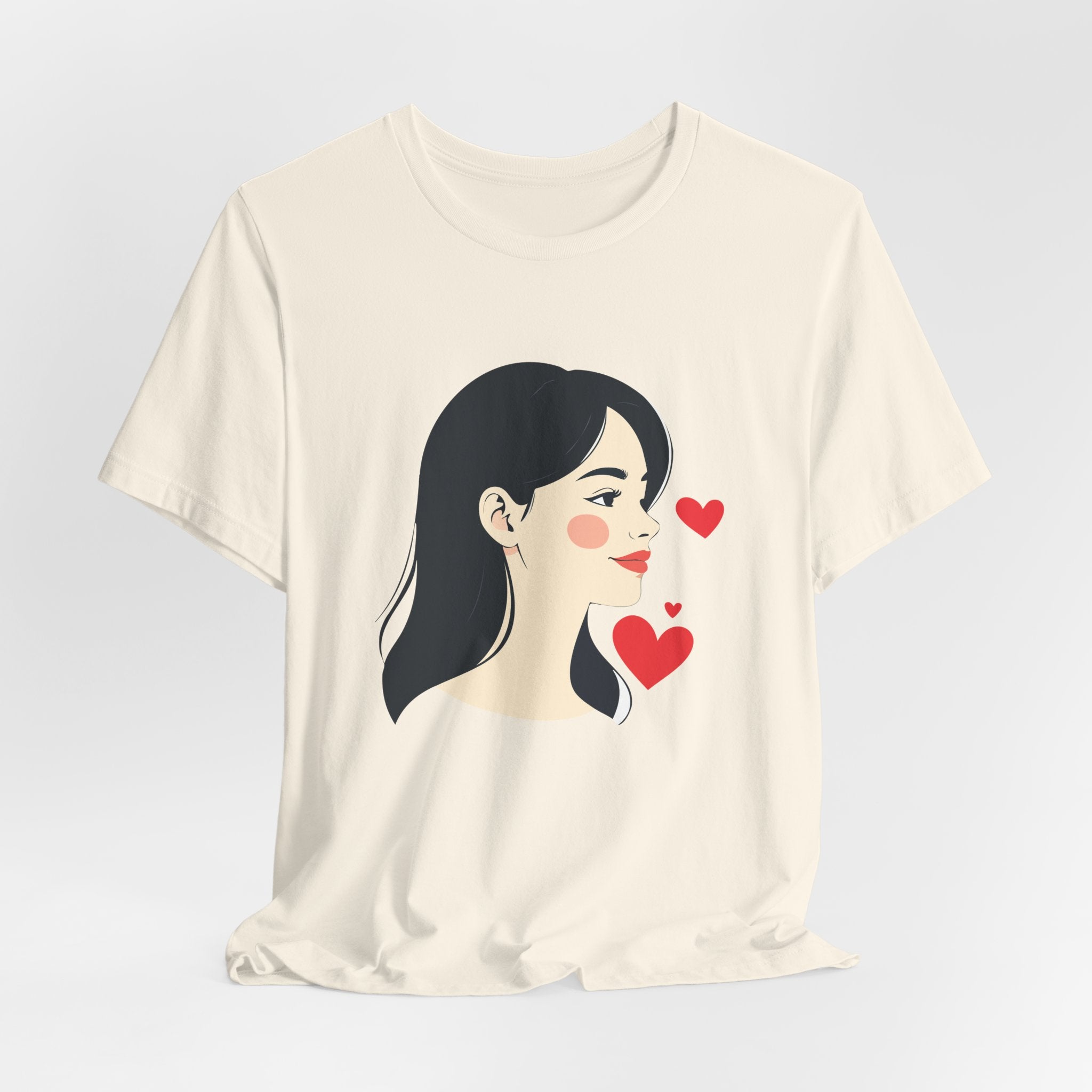 Women’s Portrait Tee with Heart Accents – Cute Kawaii Girl Graphic T-Shirt