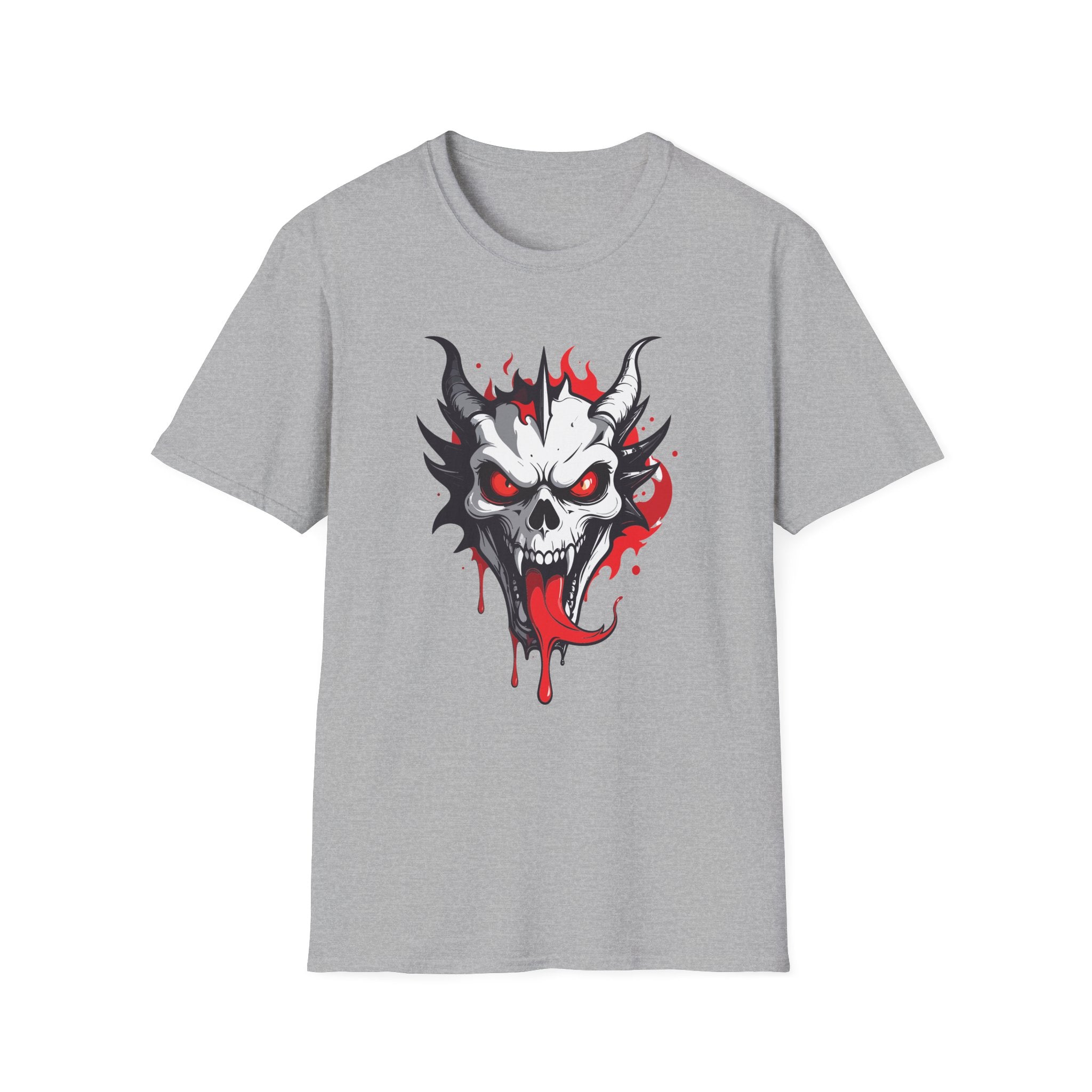 Horror Demon Skull T-Shirt Bloody Grinning Devil Graphic Tee