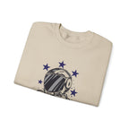 Astronaut Riding Scooter Crewneck Sweatshirt Retro Space Biker Graphic