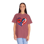 Heart Art Graphic Tee Red & Blue Woman Face Heart Design