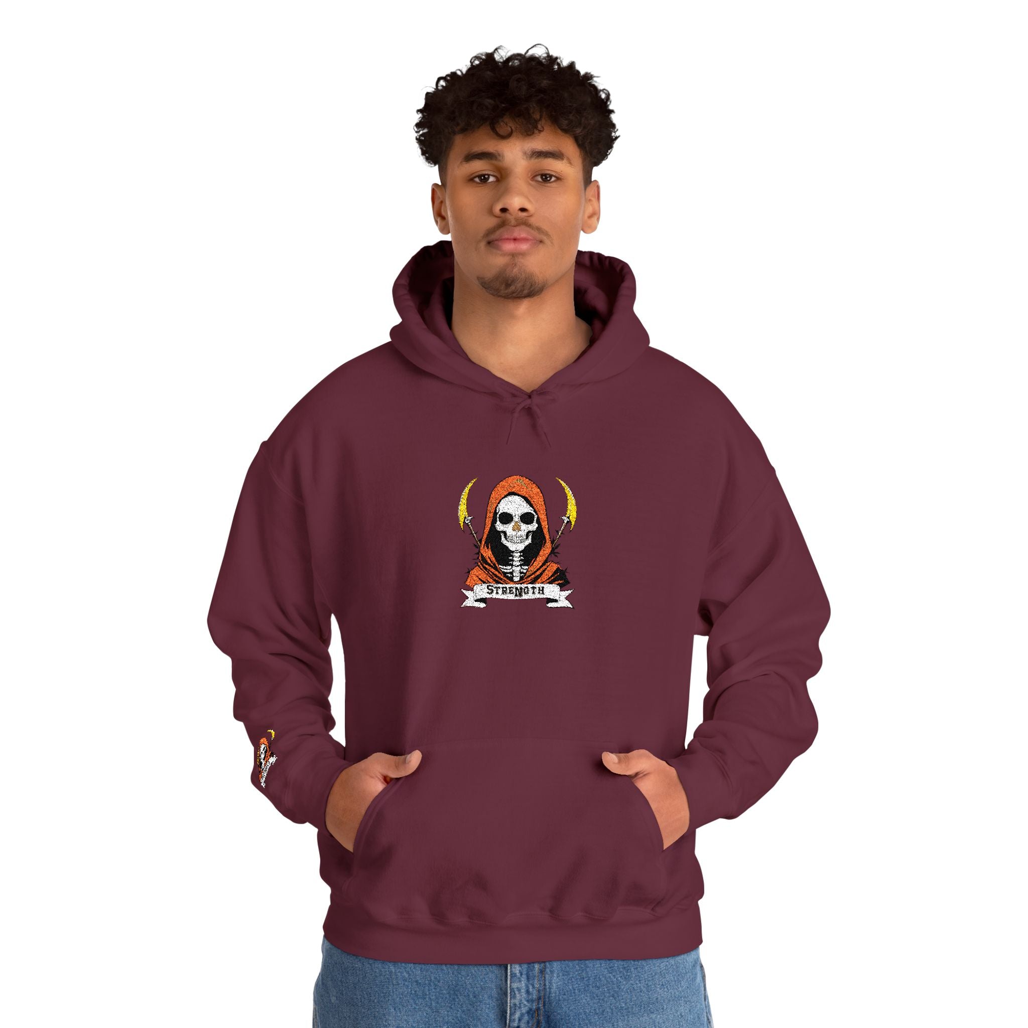 Embroidered Skull Reaper Hoodie Gothic Grim Reaper Graphic Sweatshirt