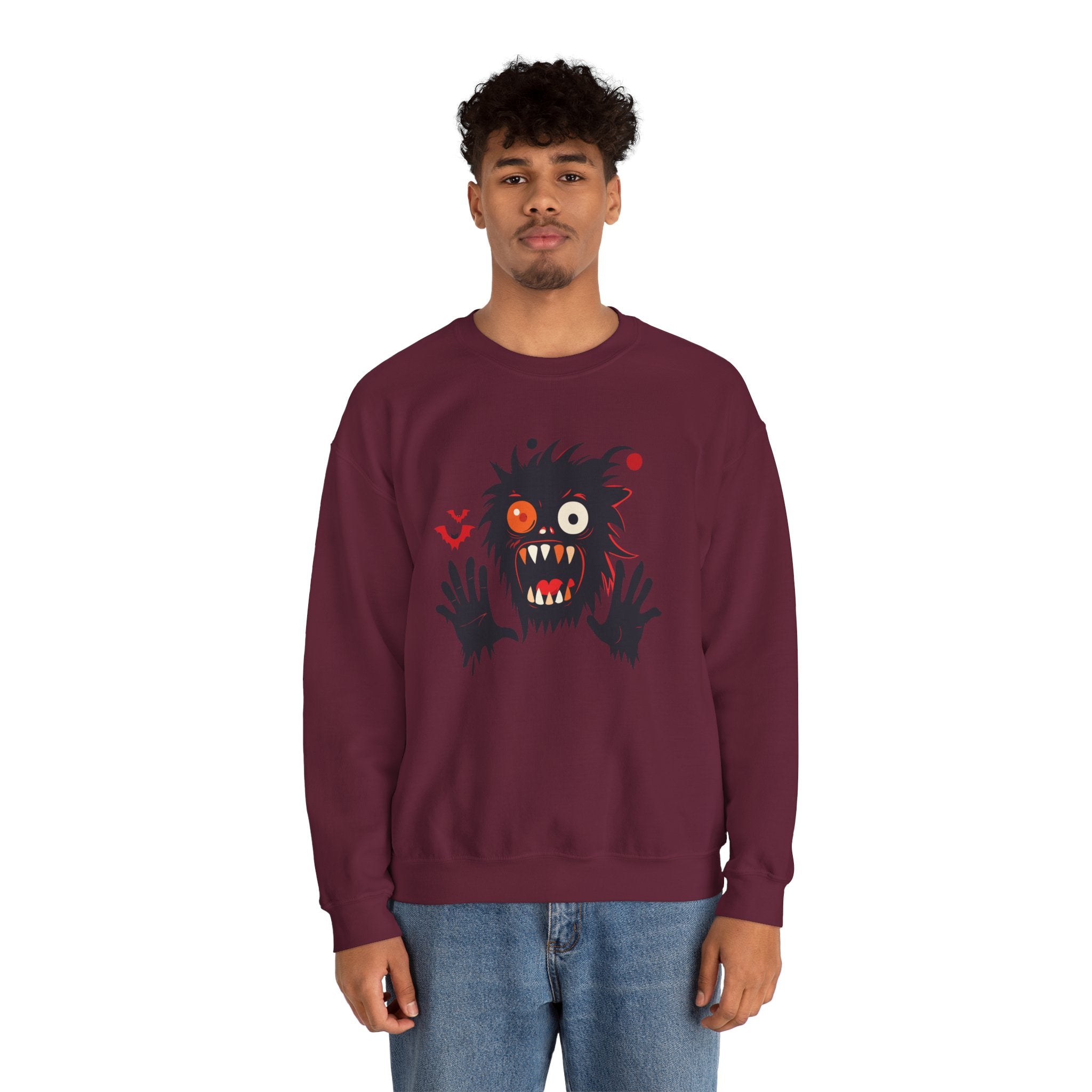 Halloween Monster Crewneck Sweatshirt Spooky Cute Monster Graphic