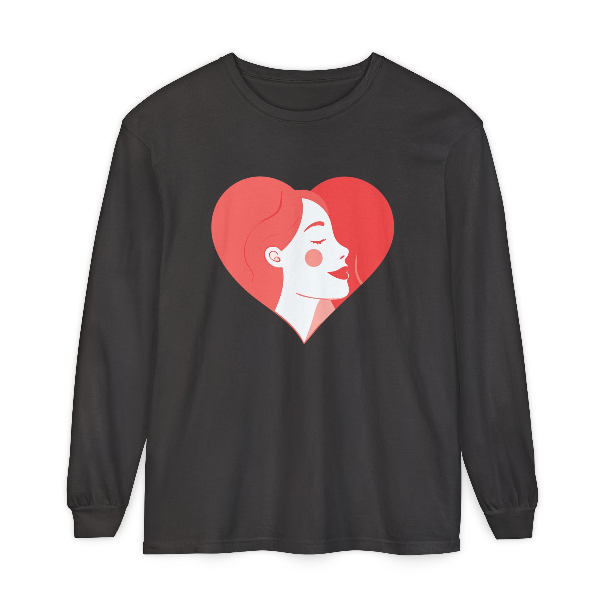 Heart Portrait Long Sleeve Tee — Romantic Red Lady Graphic