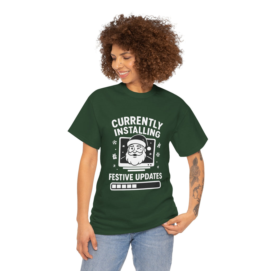 Currently Installing Festive Updates T-Shirt Funny Santa Christmas Holiday Tee