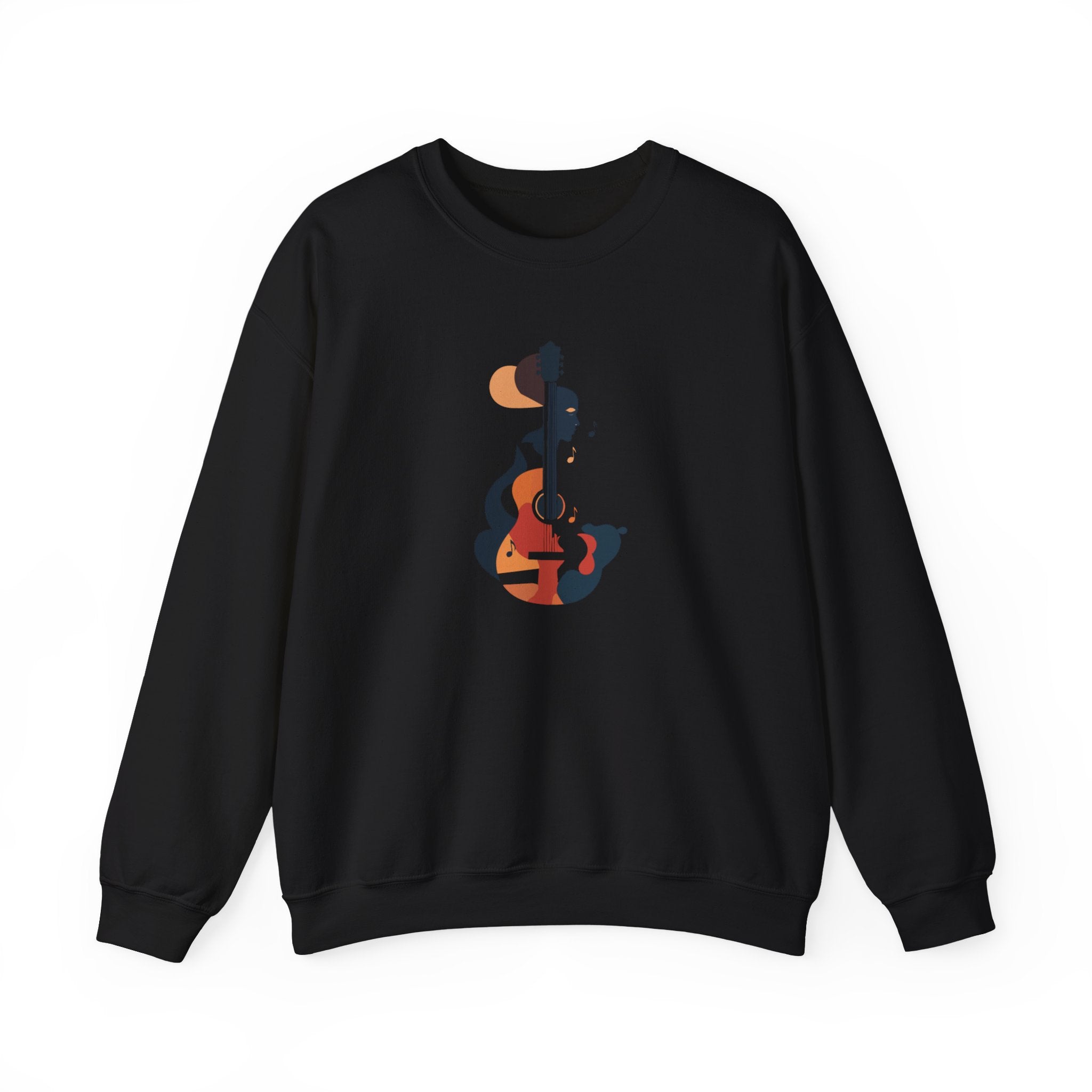 Guitar Silhouette Crewneck Sweatshirt Modern Abstract Guitar Design