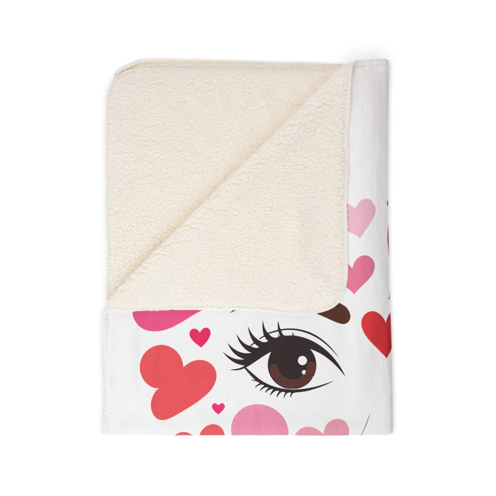 Valentine Heart Face Sherpa Blanket Cozy Fleece Throw for Gifts & Home