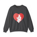 Heart Profile Crewneck Sweatshirt — Minimal Red Heart Portrait Graphic, Women face in Heart