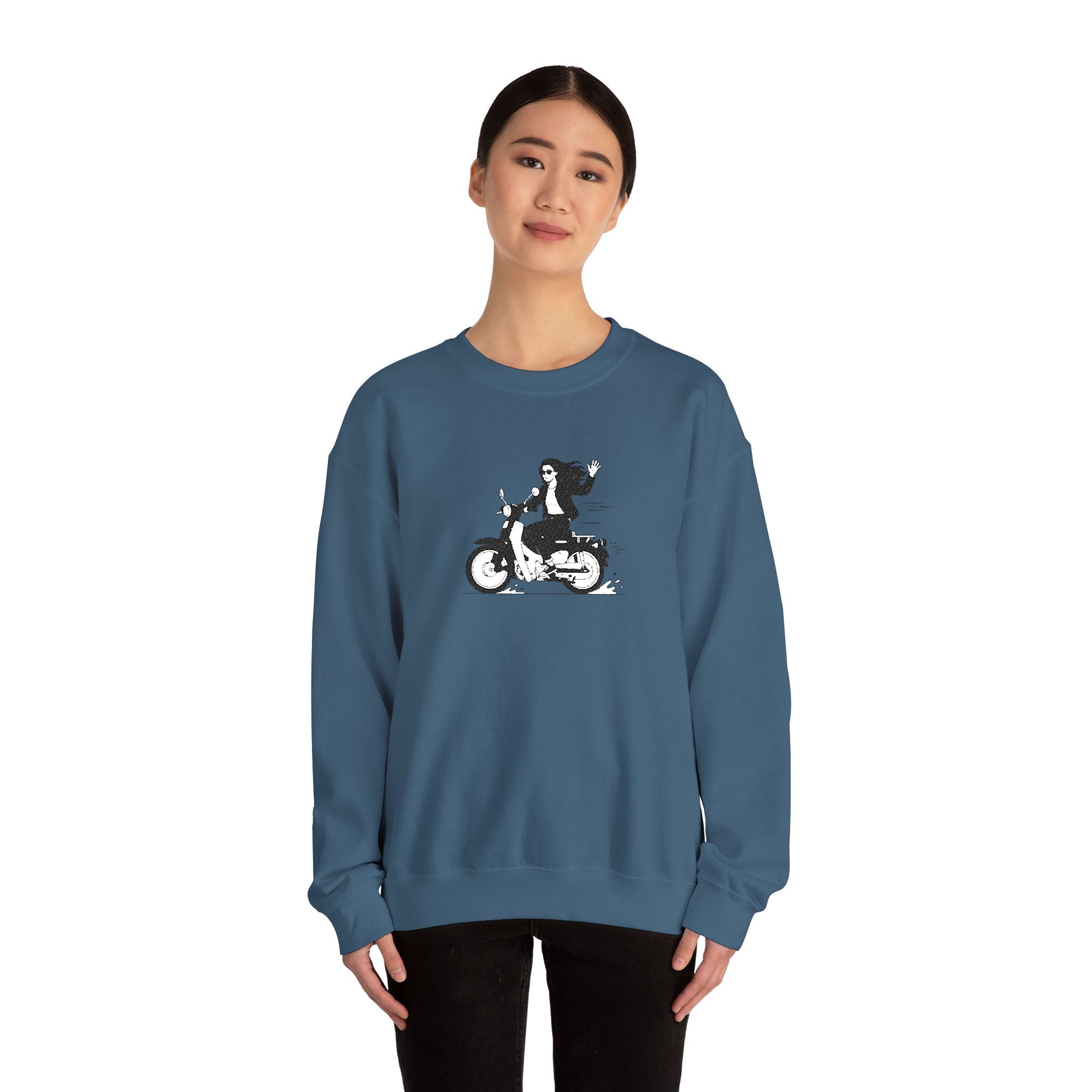 Embroidered Girl Motorcycle Rider Graphic Crewneck Sweatshirt