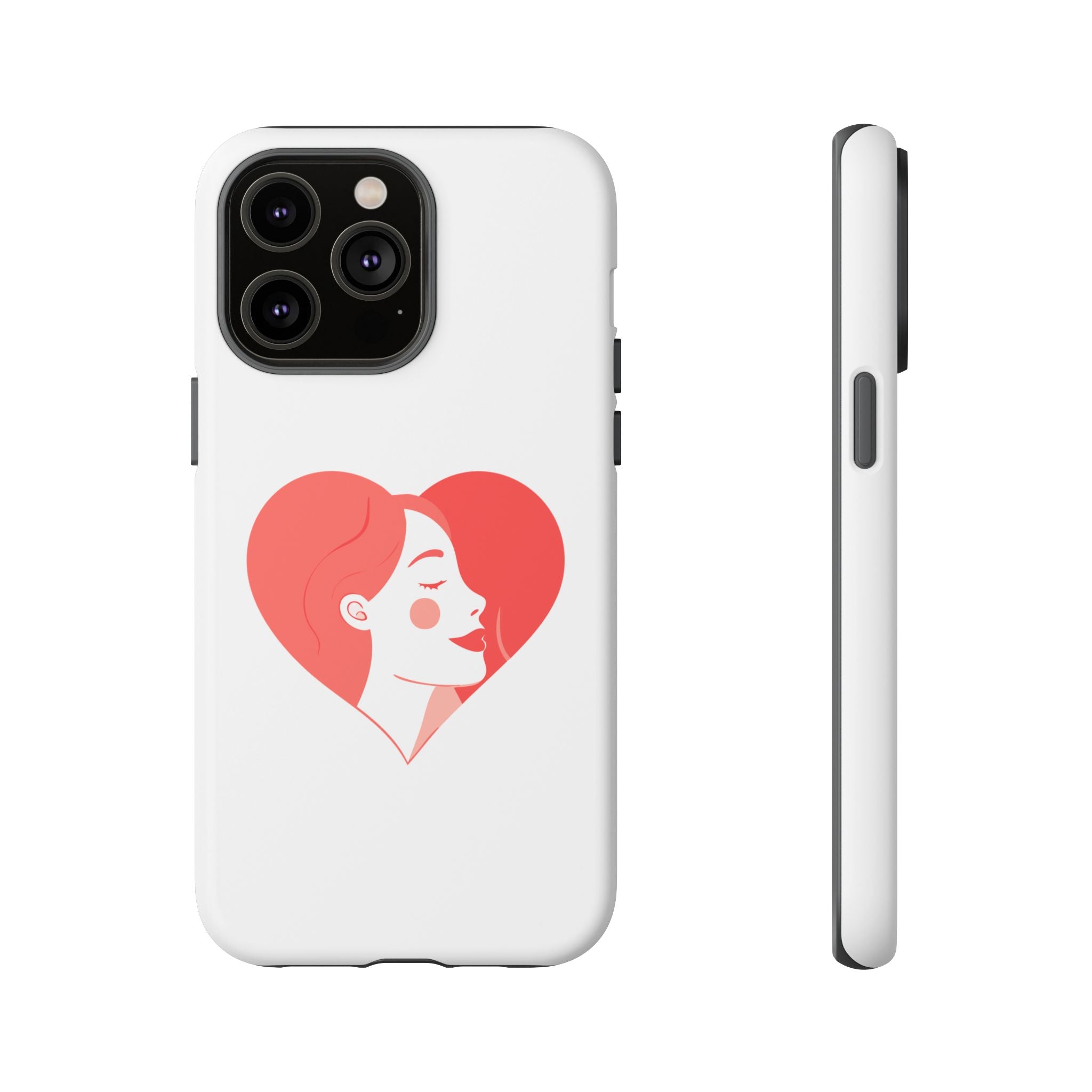 Phone Case — Minimal Heart Portrait Protective Tough Case (Pink Girly Love Design)