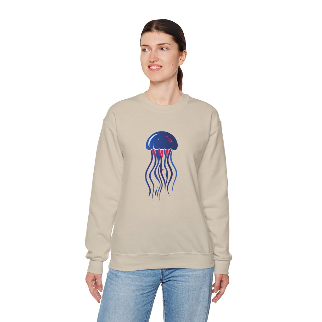 Jellyfish Graphic Crewneck Sweatshirt Cute Blue & Pink Ocean Animal Tee for Beach Lovers
