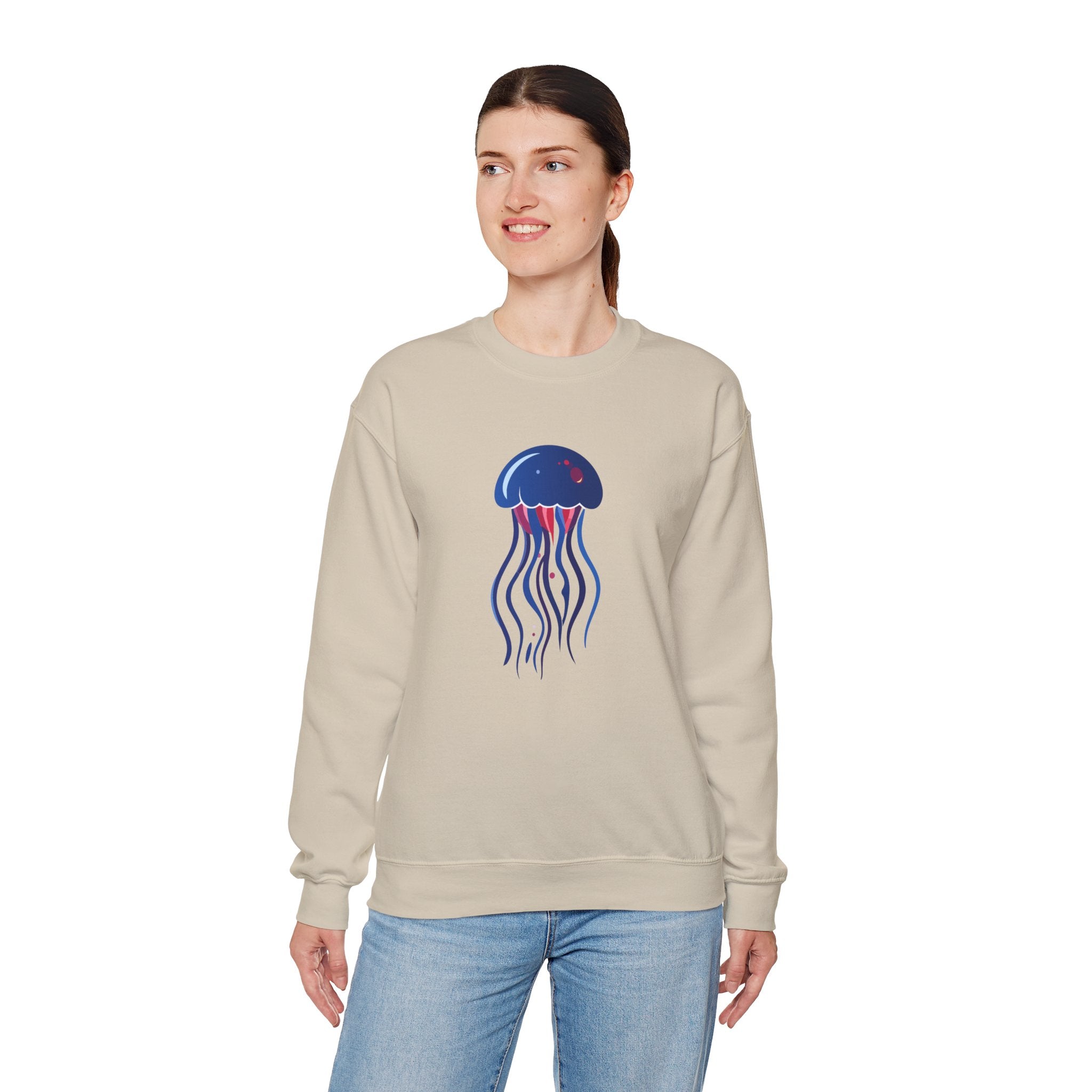 Jellyfish Graphic Crewneck Sweatshirt Cute Blue & Pink Ocean Animal Tee for Beach Lovers