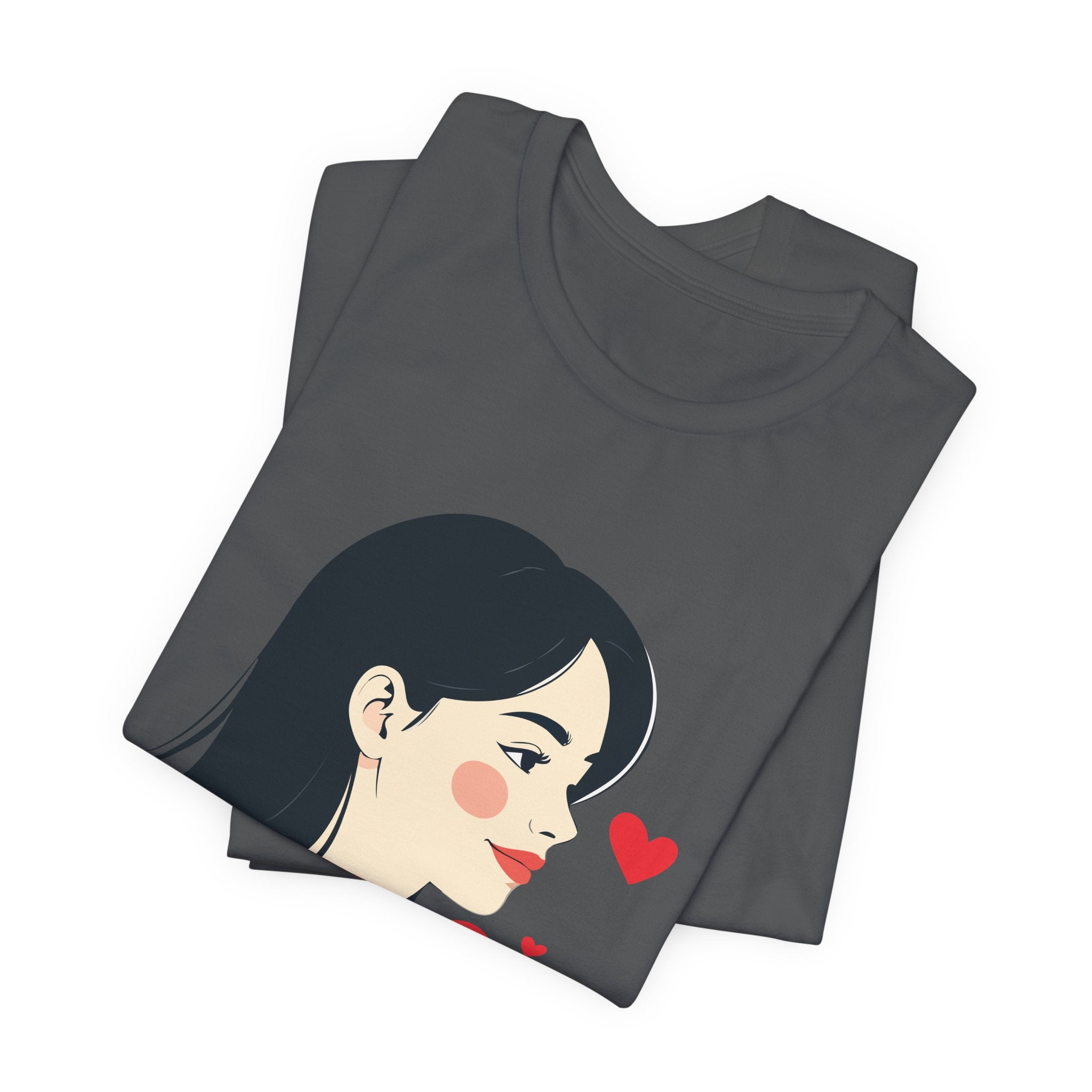 Women’s Portrait Tee with Heart Accents – Cute Kawaii Girl Graphic T-Shirt