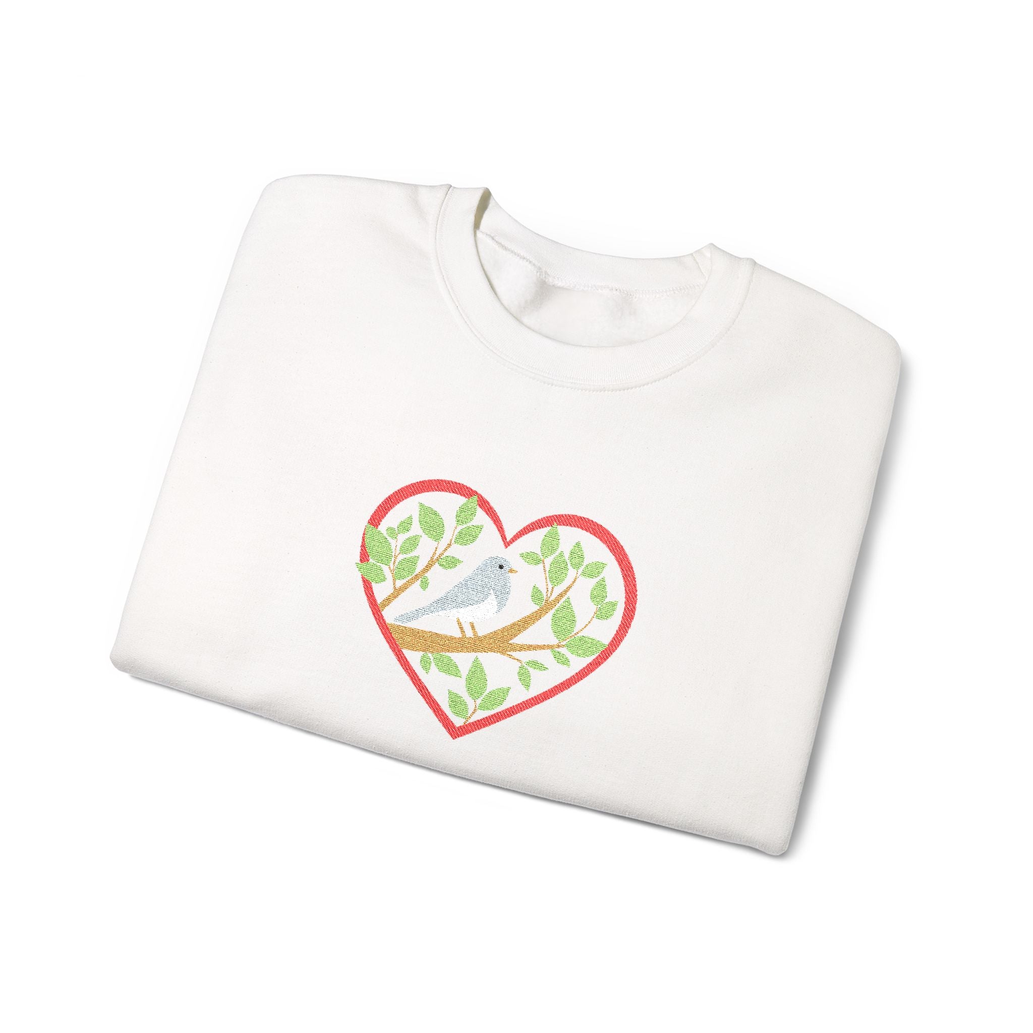 Floral Heart &amp; Bird Embroidered Crewneck Sweatshirt