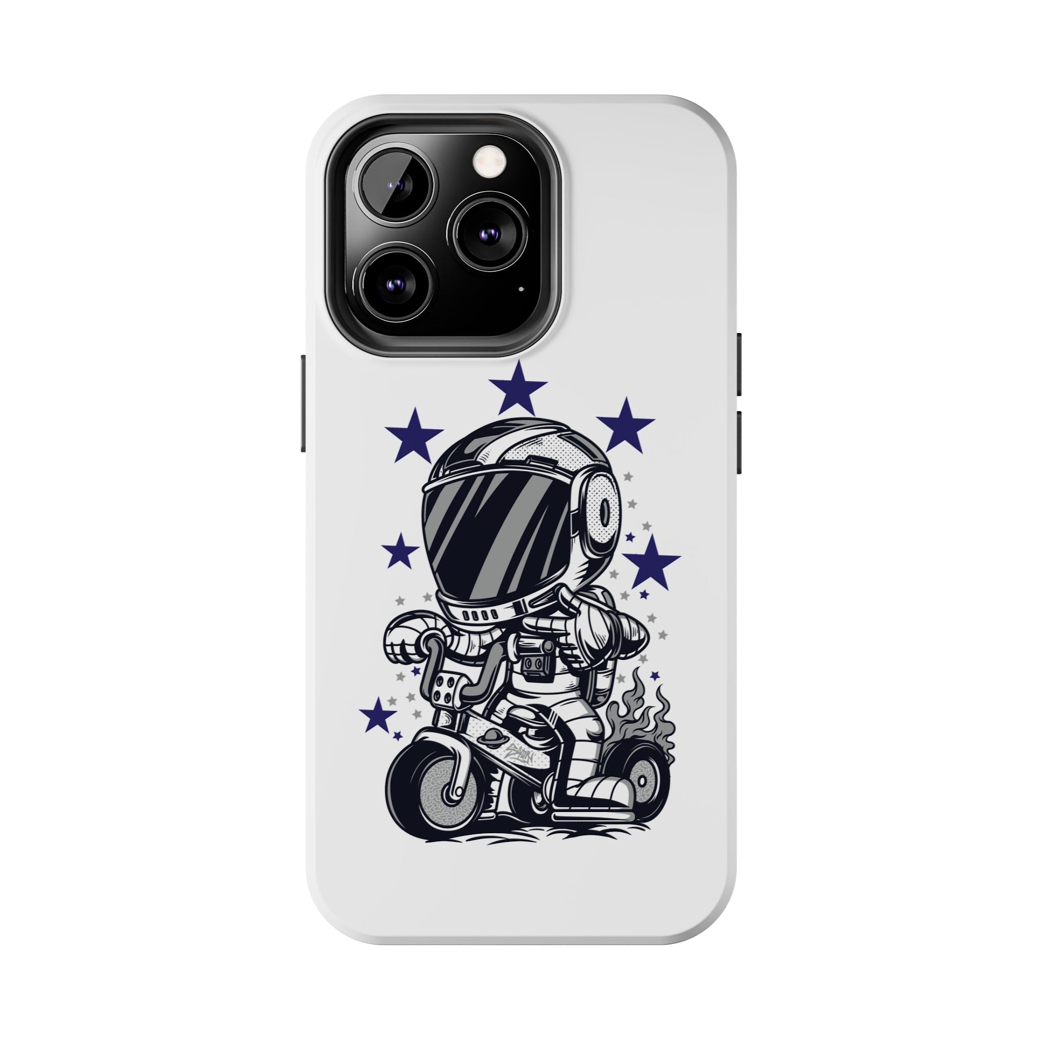 Astronaut Biker Tough Phone Case Retro Space Helmet Rider with Stars