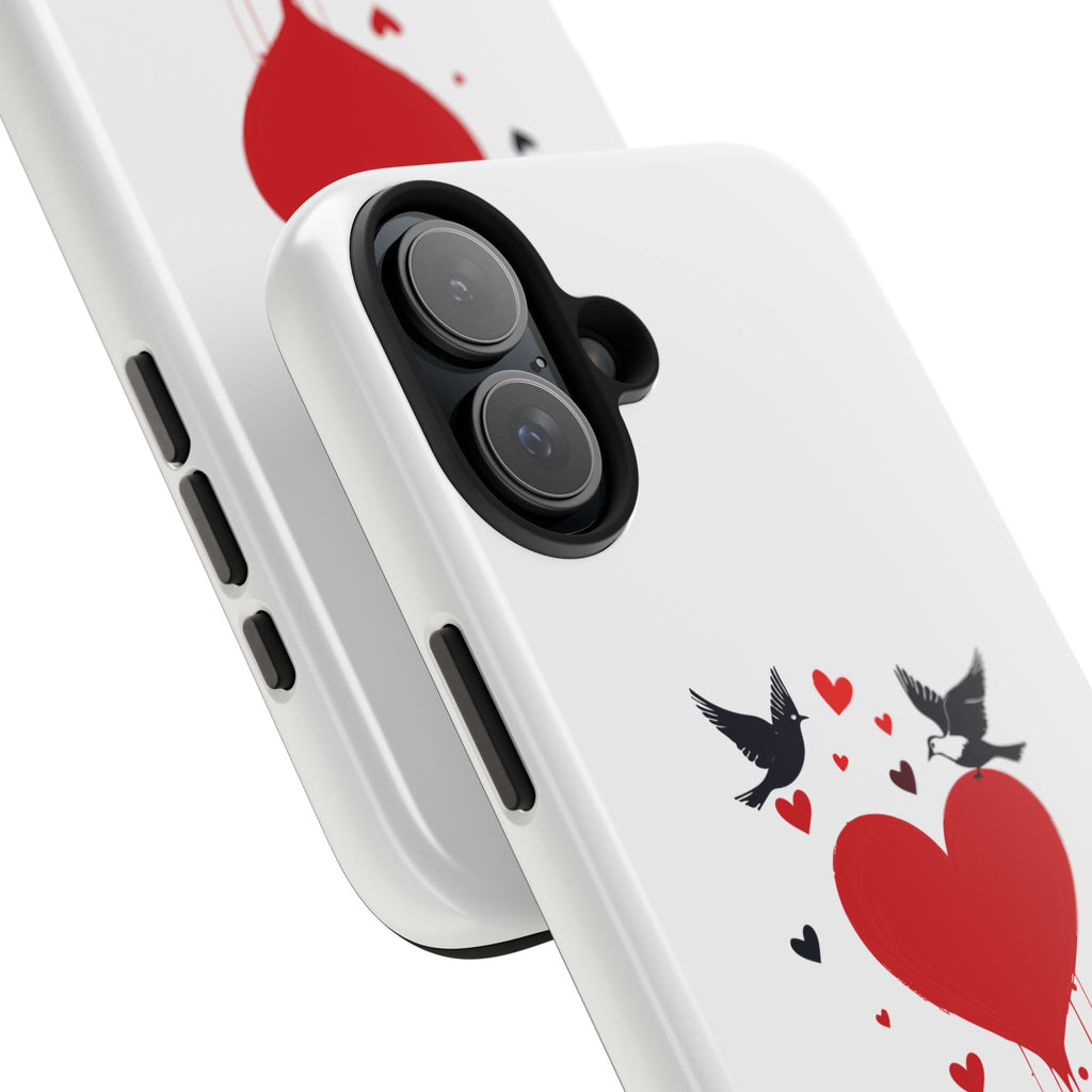 Tough Phone Case Red Dripping Heart with Doves Valentine's Protection