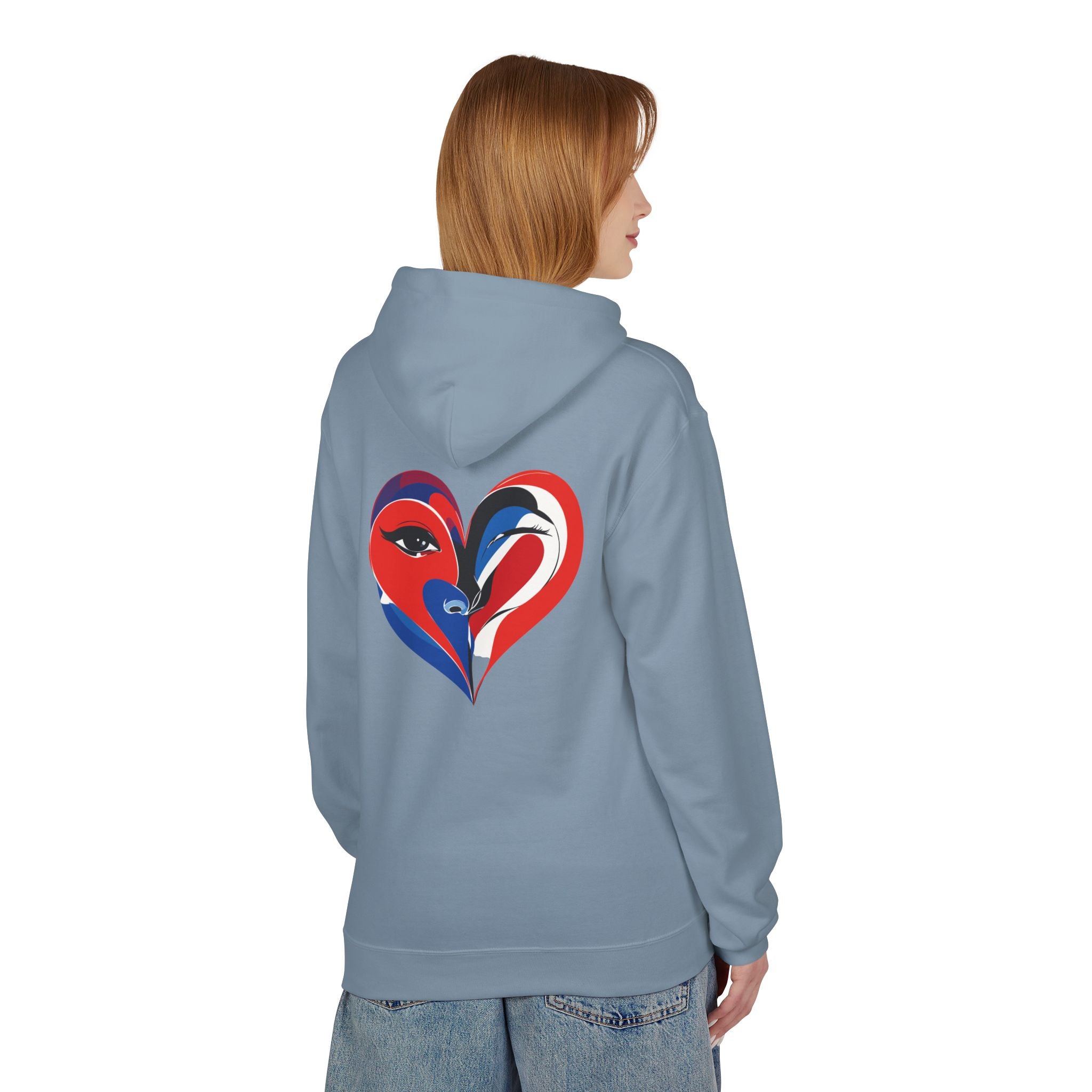 Patriotic Heart Face Hoodie Red White Blue Love Graphic