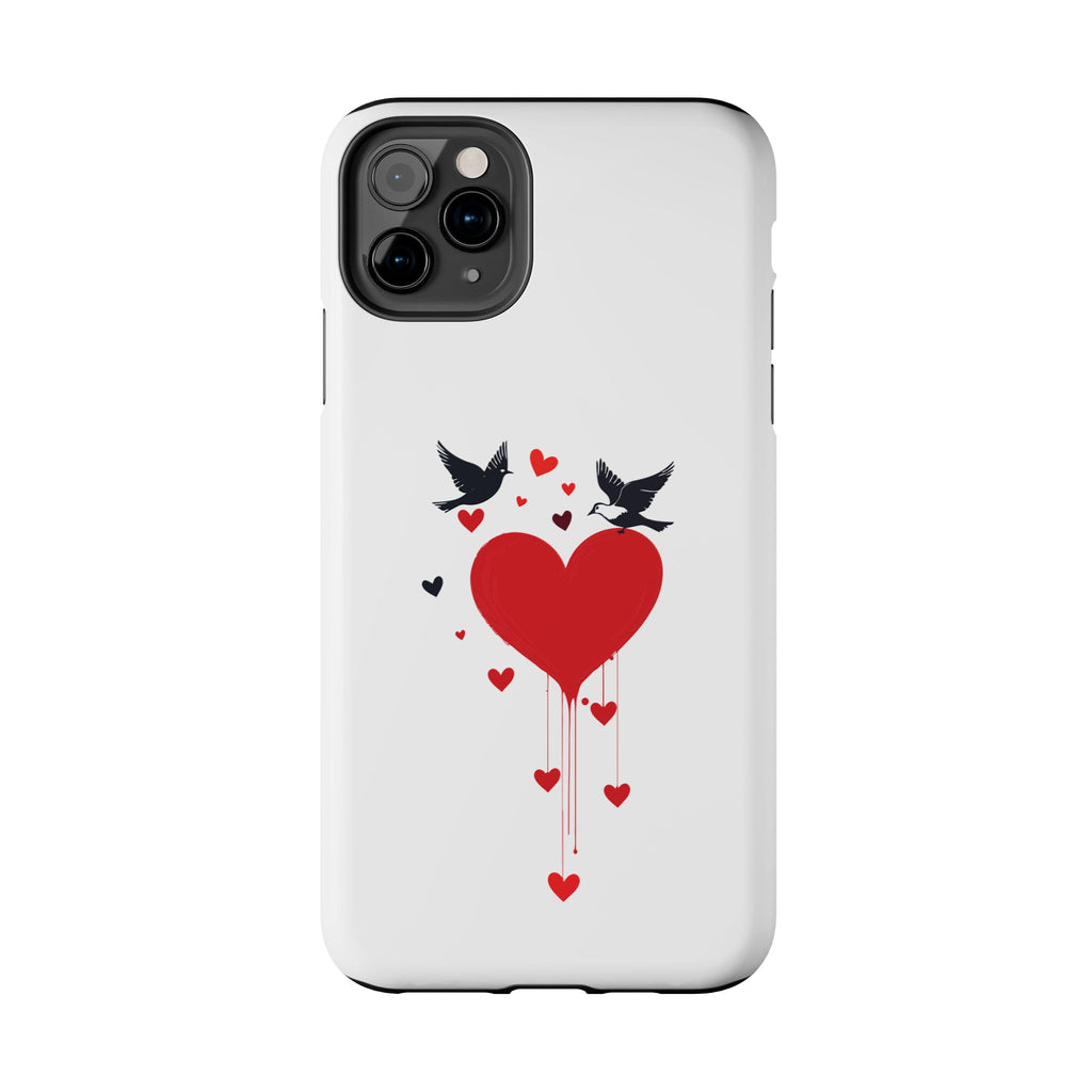 Tough Phone Case Red Dripping Heart with Doves Valentine's Protection