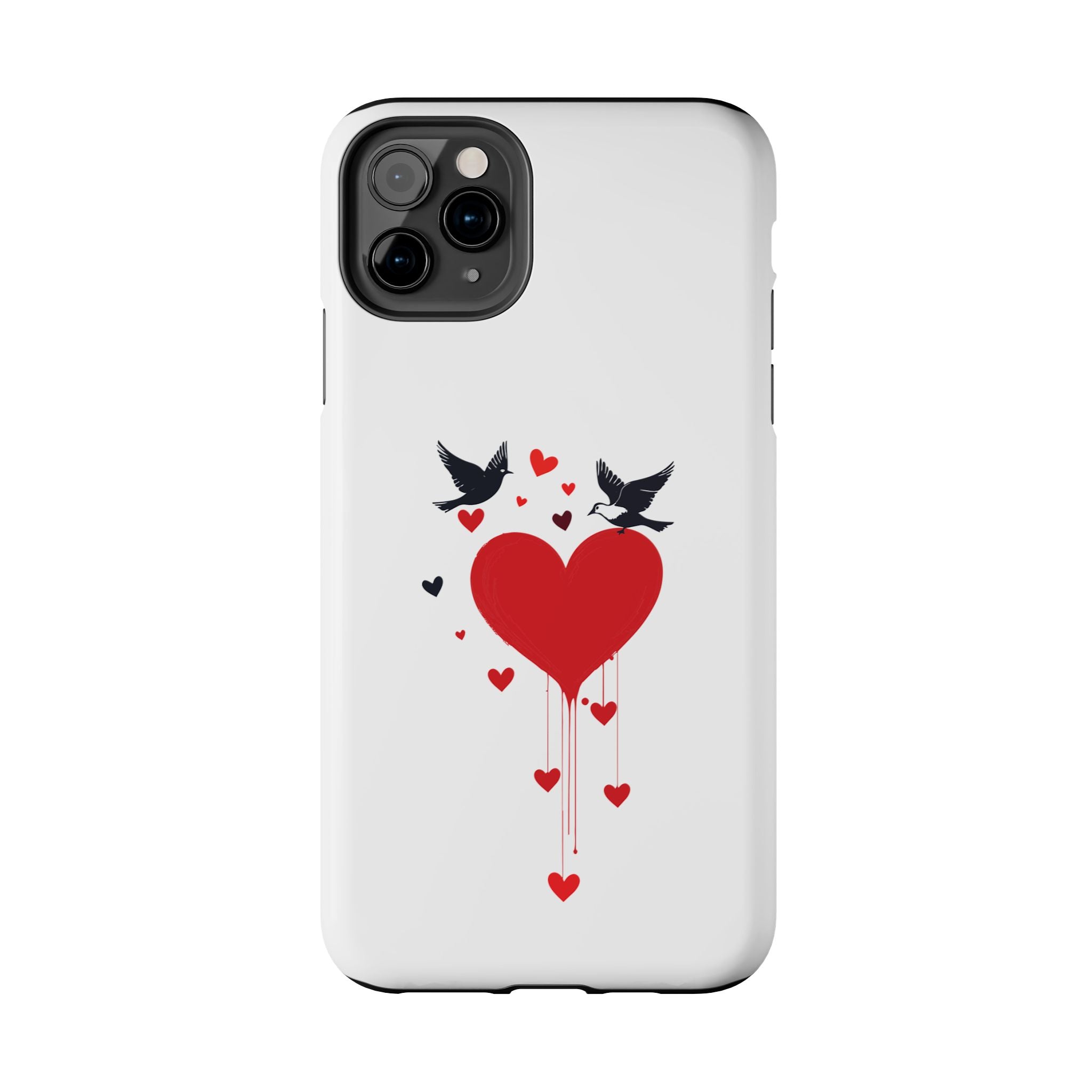 Tough Phone Case Red Dripping Heart with Doves Valentine's Protection