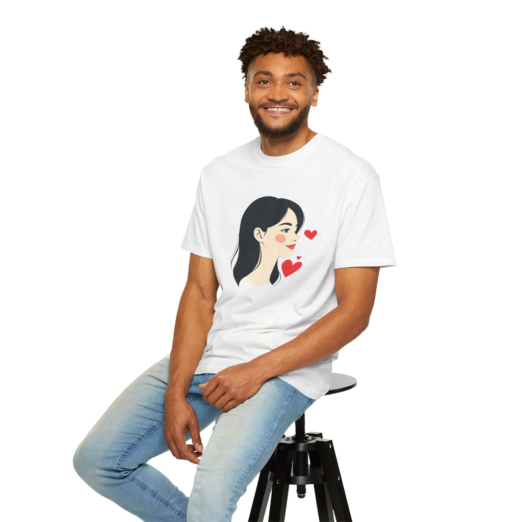 T-Shirt — Minimal Cute Girl Profile with Hearts Graphic