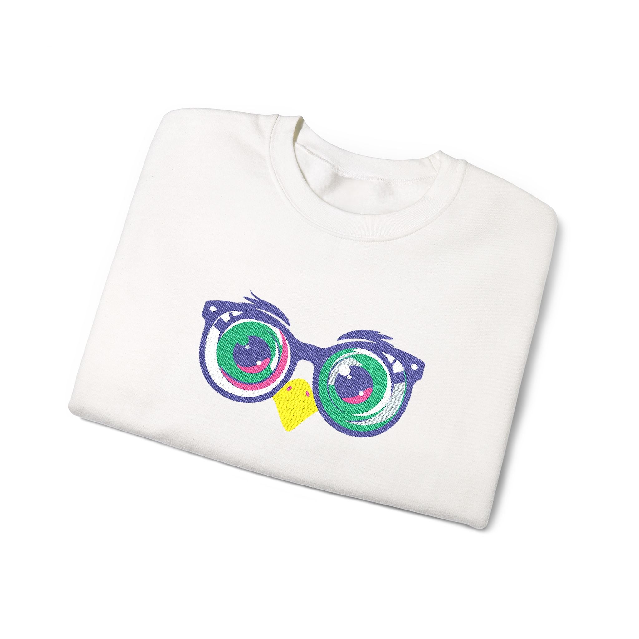 Owl Glasses Sequin Crewneck Sweatshirt Whimsical Sparkle Pullover