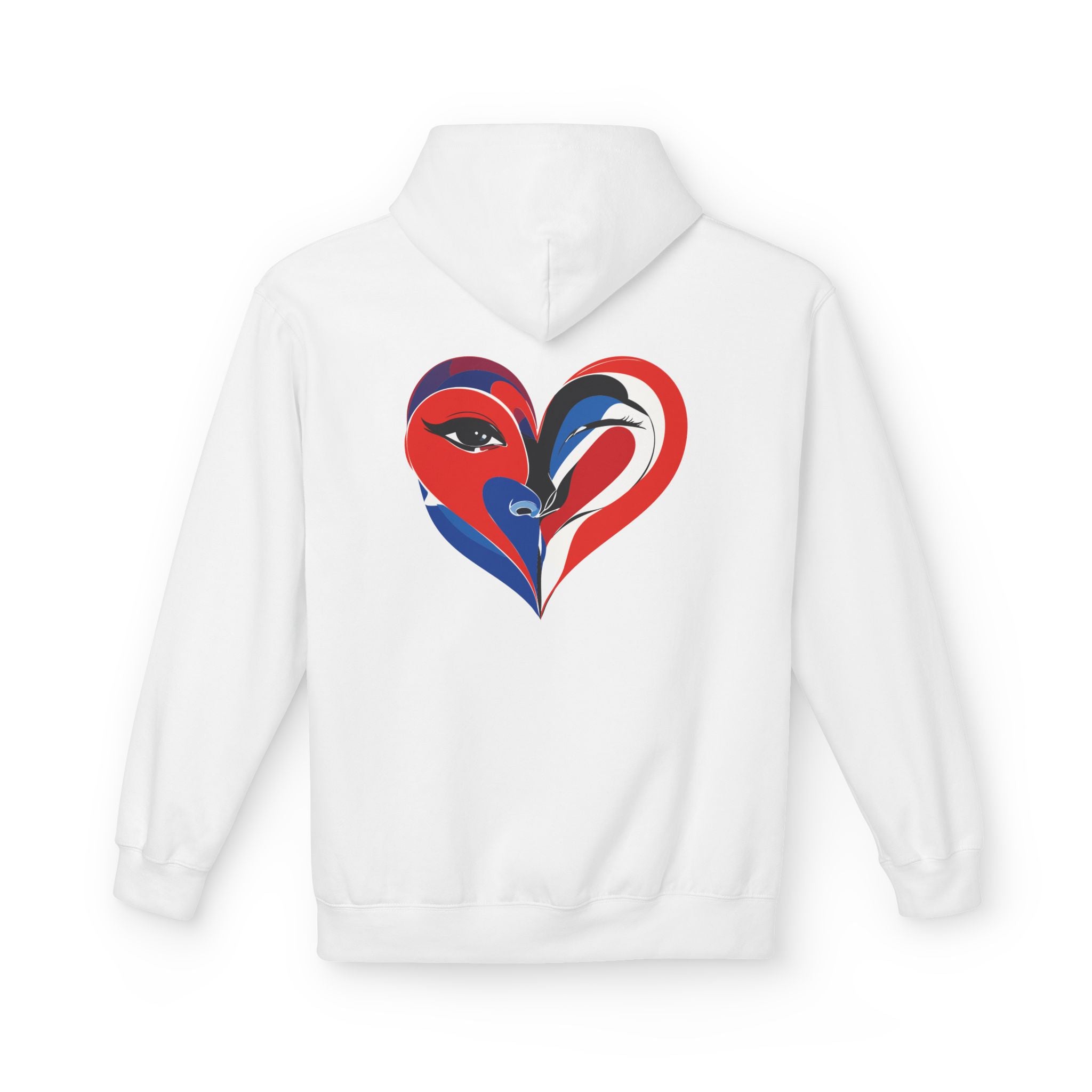 Patriotic Heart Face Hoodie Red White Blue Love Graphic