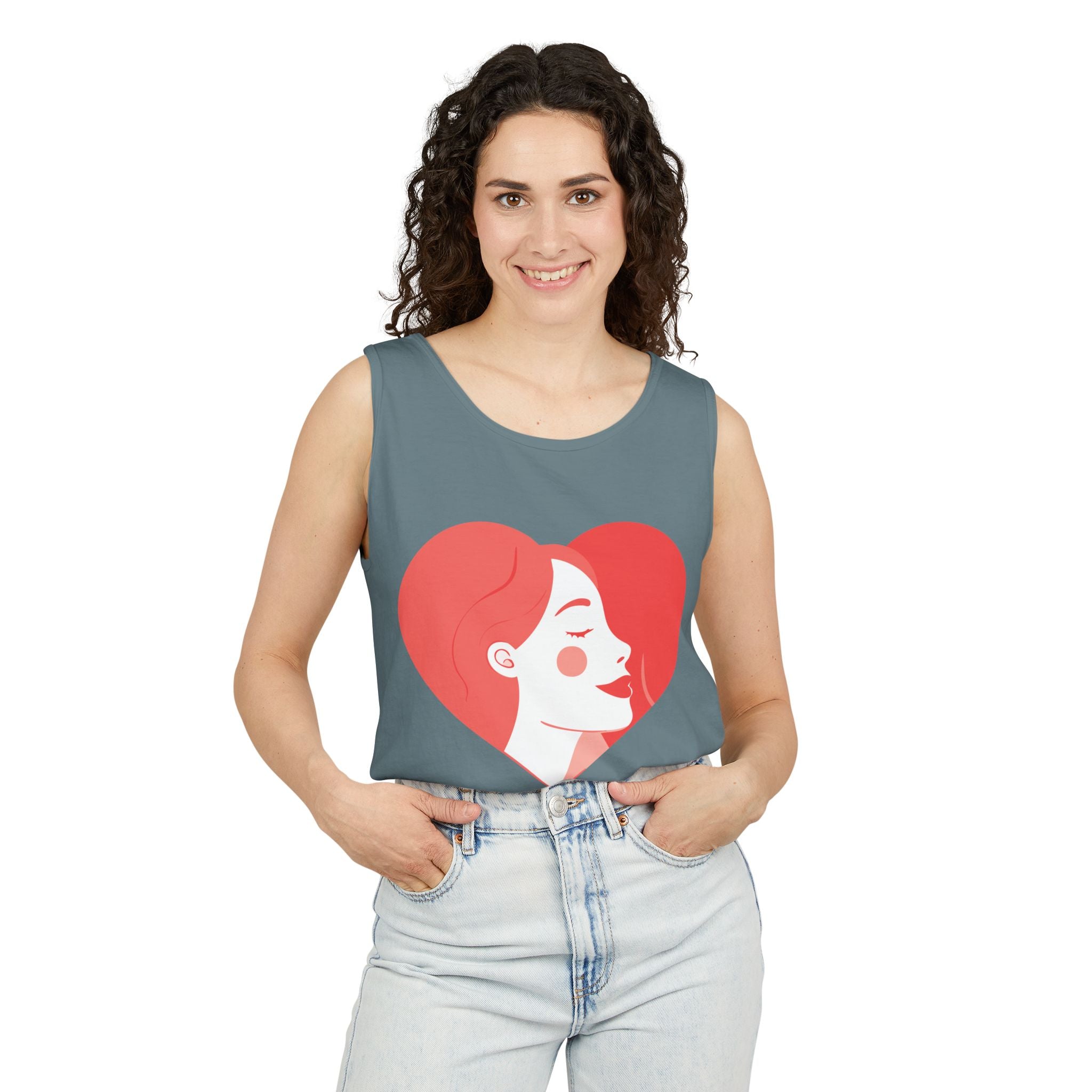 Heart Profile Tank Top — Minimal Feminine Love Graphic