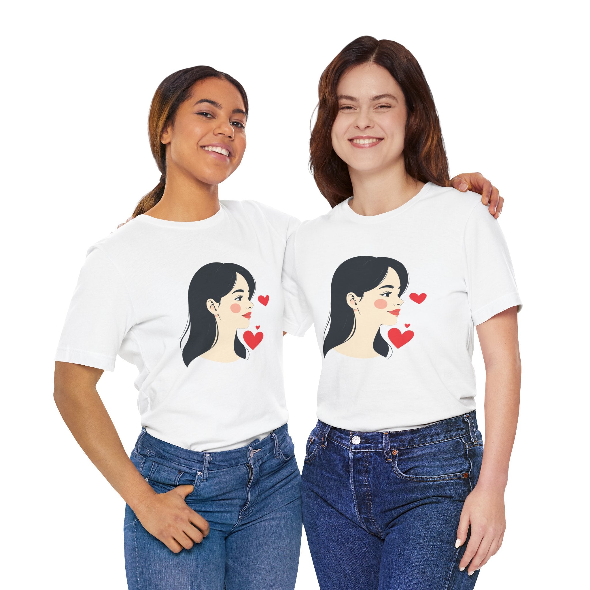 Women’s Portrait Tee with Heart Accents – Cute Kawaii Girl Graphic T-Shirt