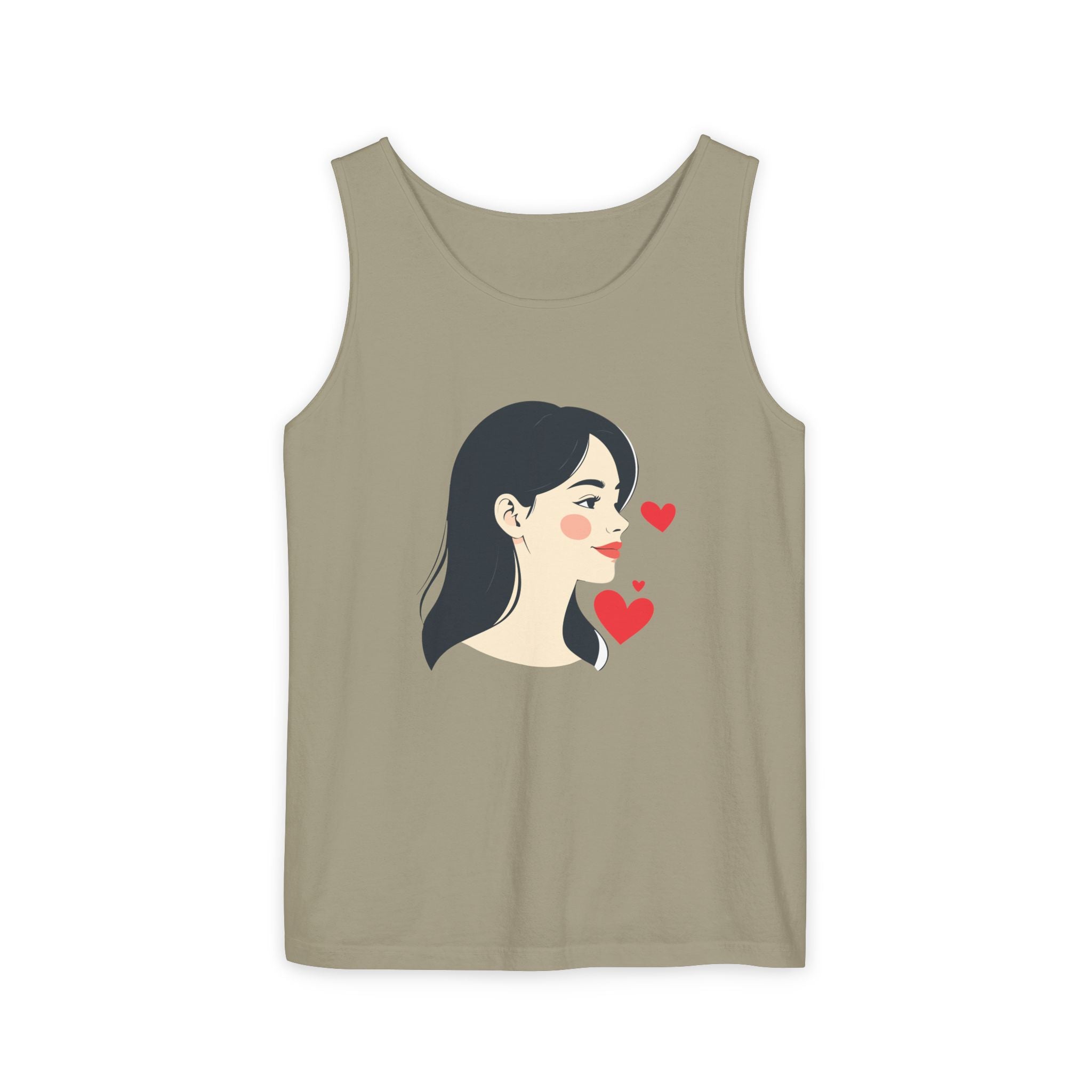 Kawaii Girl Portrait Tank Top Cute Heart Illustration Graphic Tank