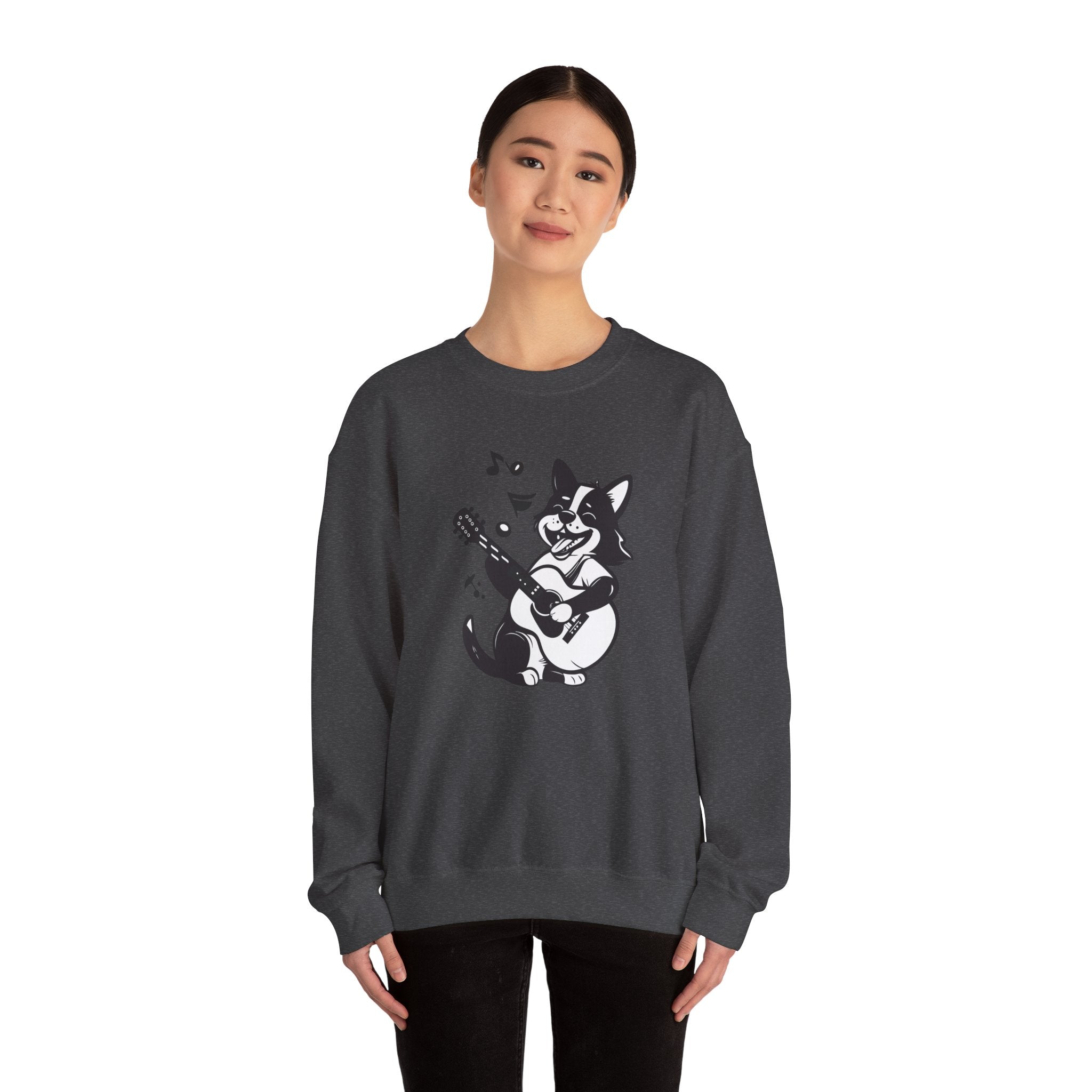 Corgi Playing Guitar Sweatshirt Cute Musical Dog Crewneck
