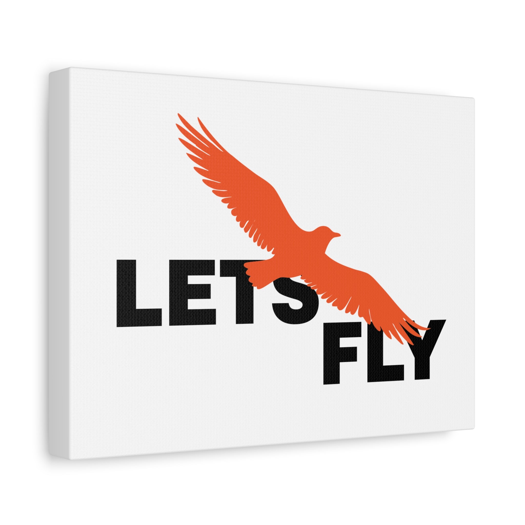 Canvas Wall Art - "LET'S FLY" Orange Seagull Typography