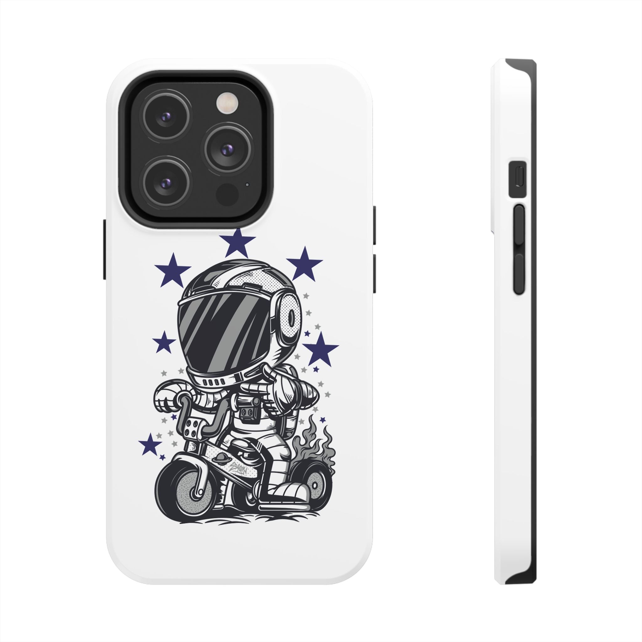 Astronaut Biker Tough Phone Case Retro Space Helmet Rider with Stars