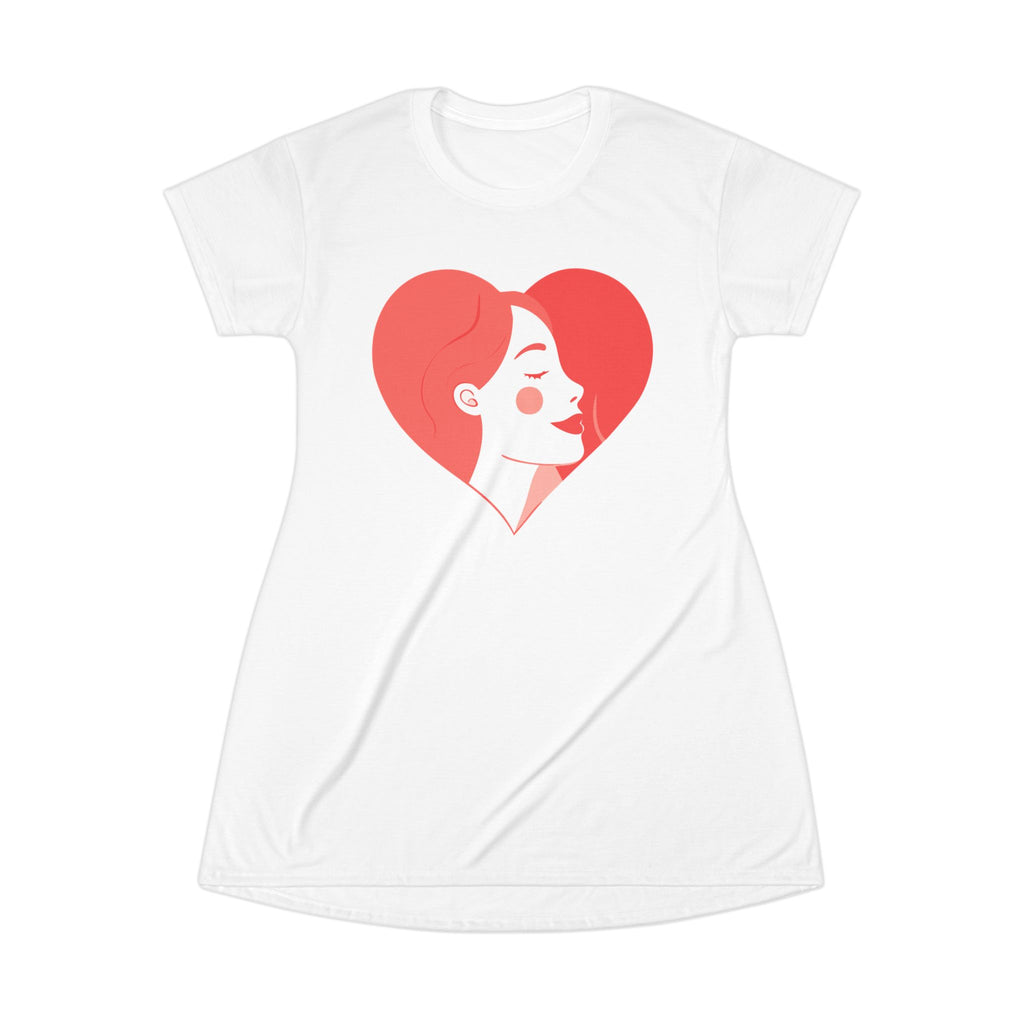T-Shirt Dress-Face Profile in Heart Graphic