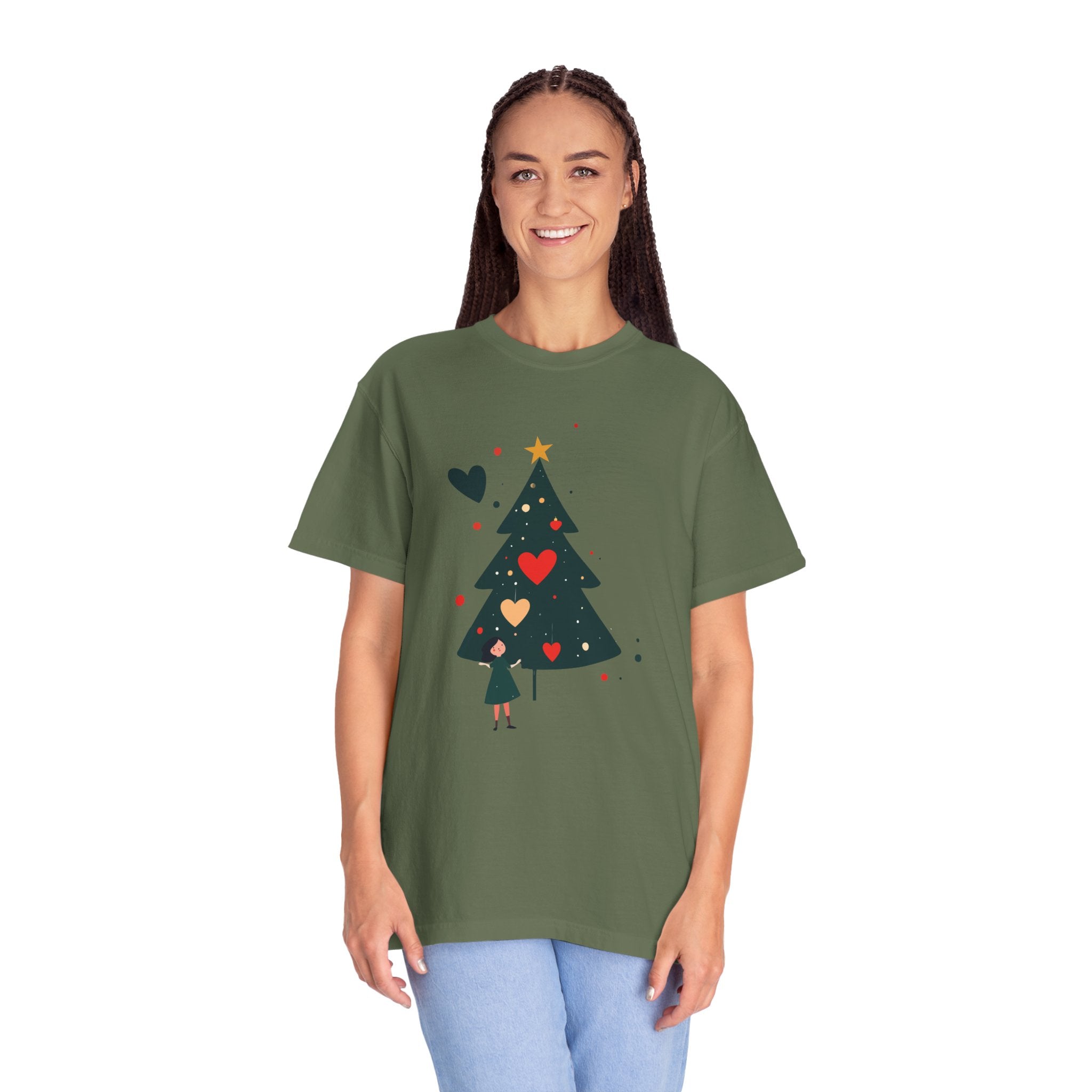 Christmas Tree Hearts T-Shirt — Cute Holiday Tree with Hearts Graphic