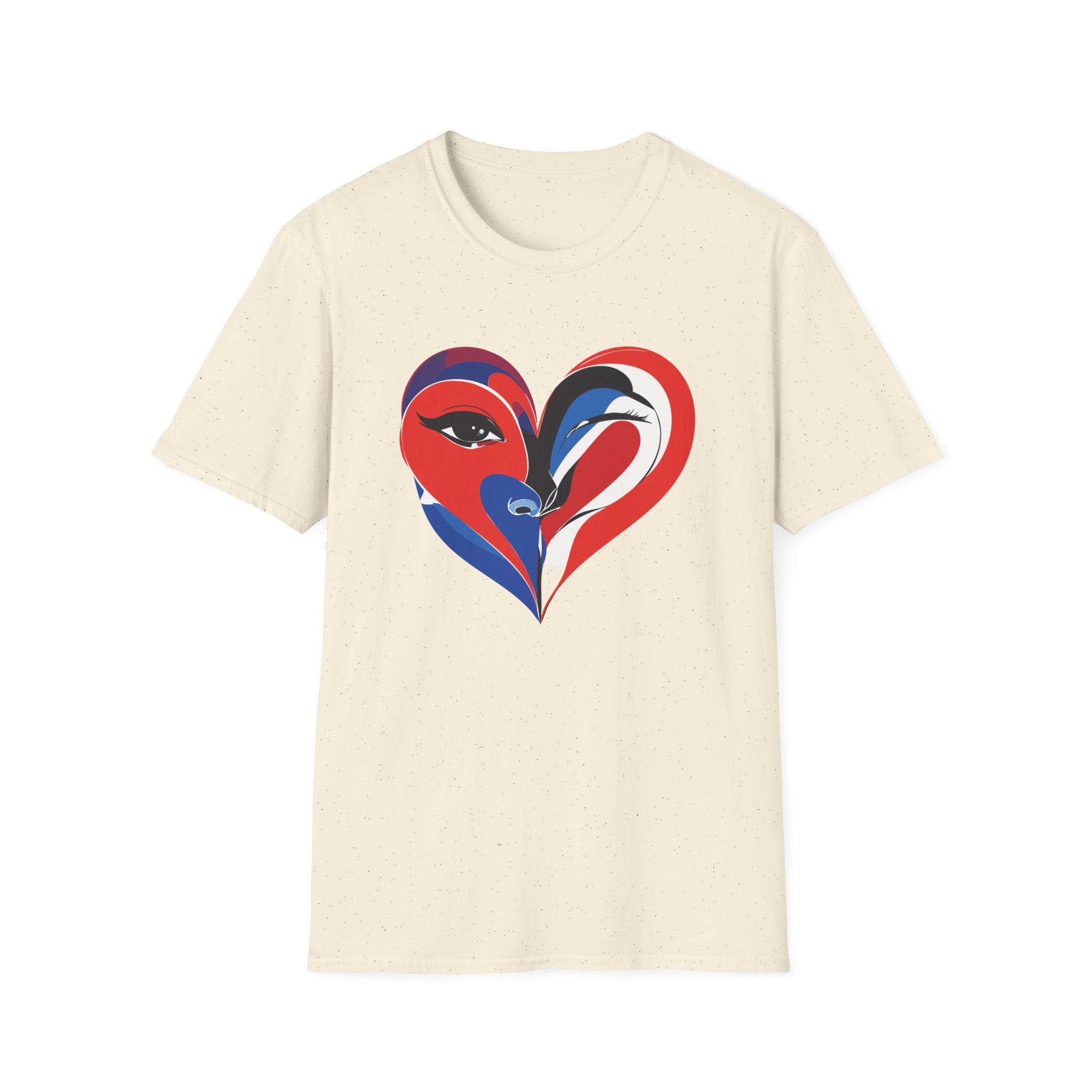 Heart Face Graphic T‑Shirt Red & Blue Abstract Love Design
