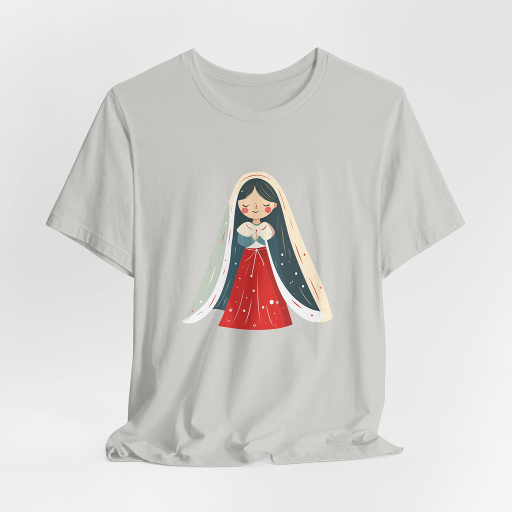 Virgin Mary Illustration Tee — Cute Nativity T-Shirt
