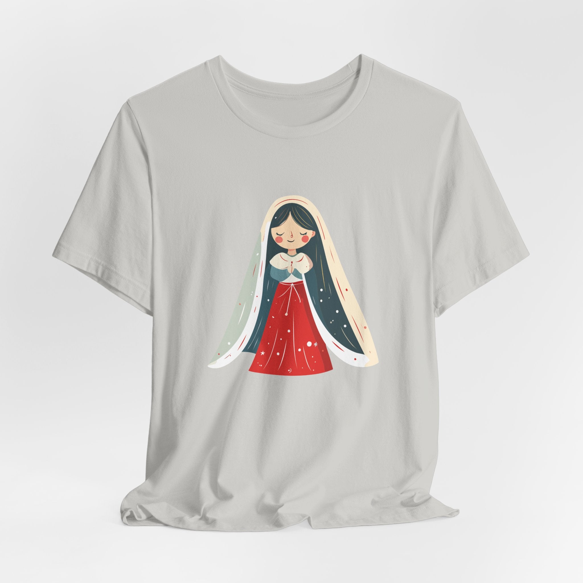 Virgin Mary Illustration Tee — Cute Nativity T-Shirt